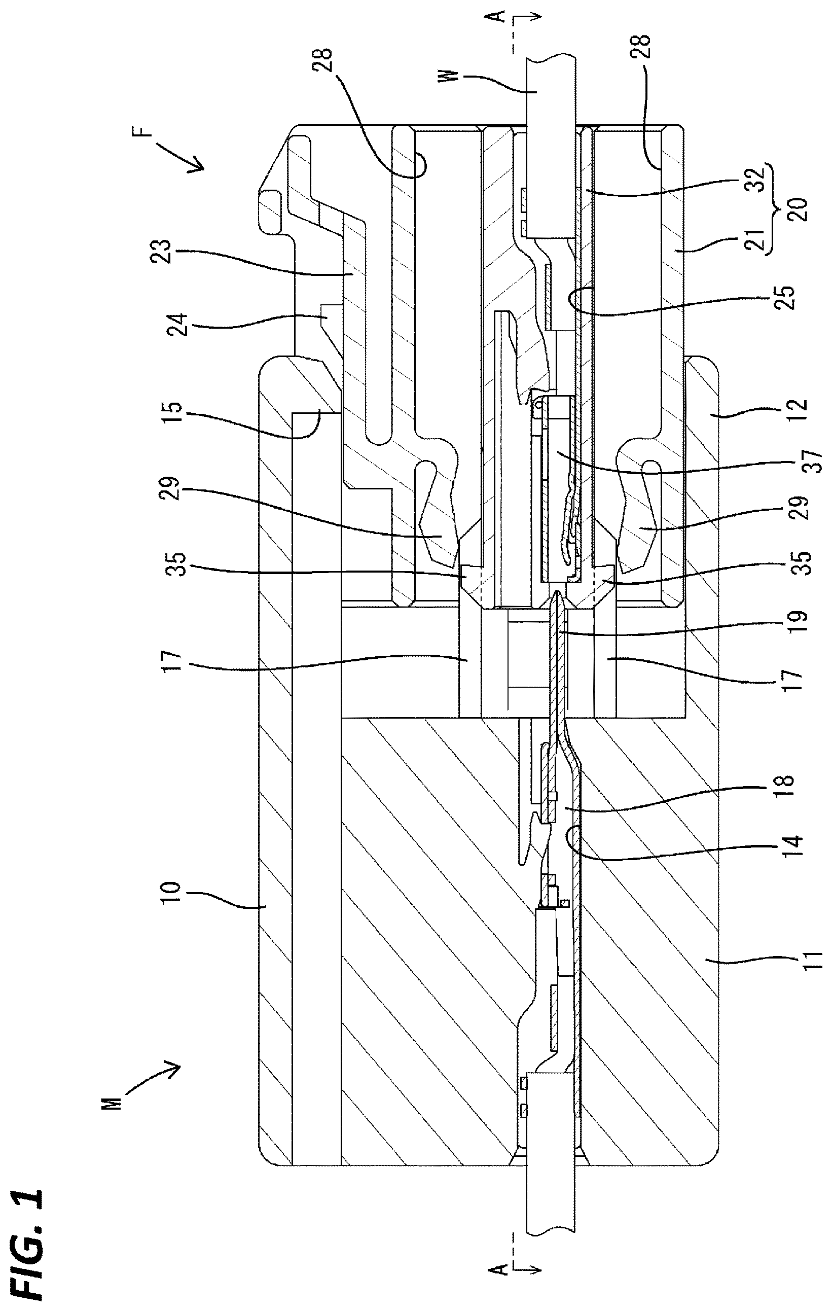 Patent US12126108 Figure 1 – Connector having first housing and second housing connectable to each other