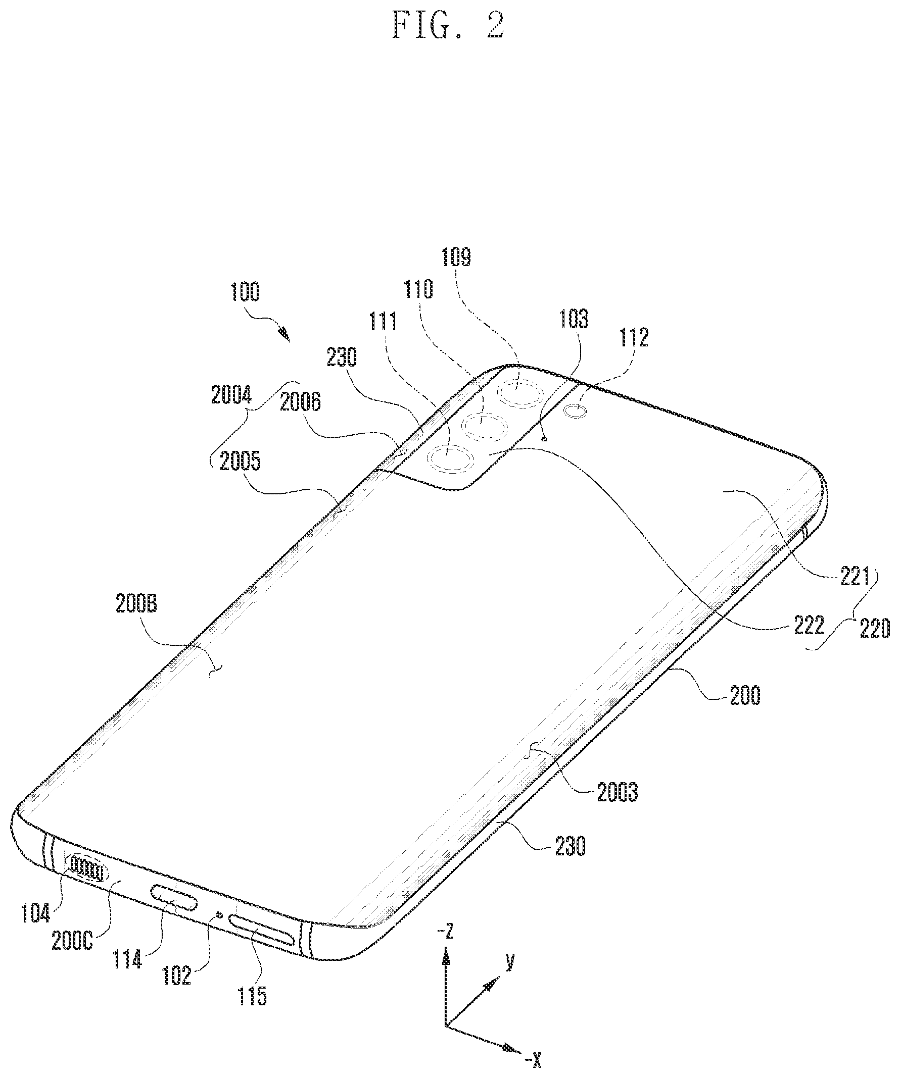 Patent US12126122 Figure 2 – Electronic device including interface terminal having outer shell and bracket
