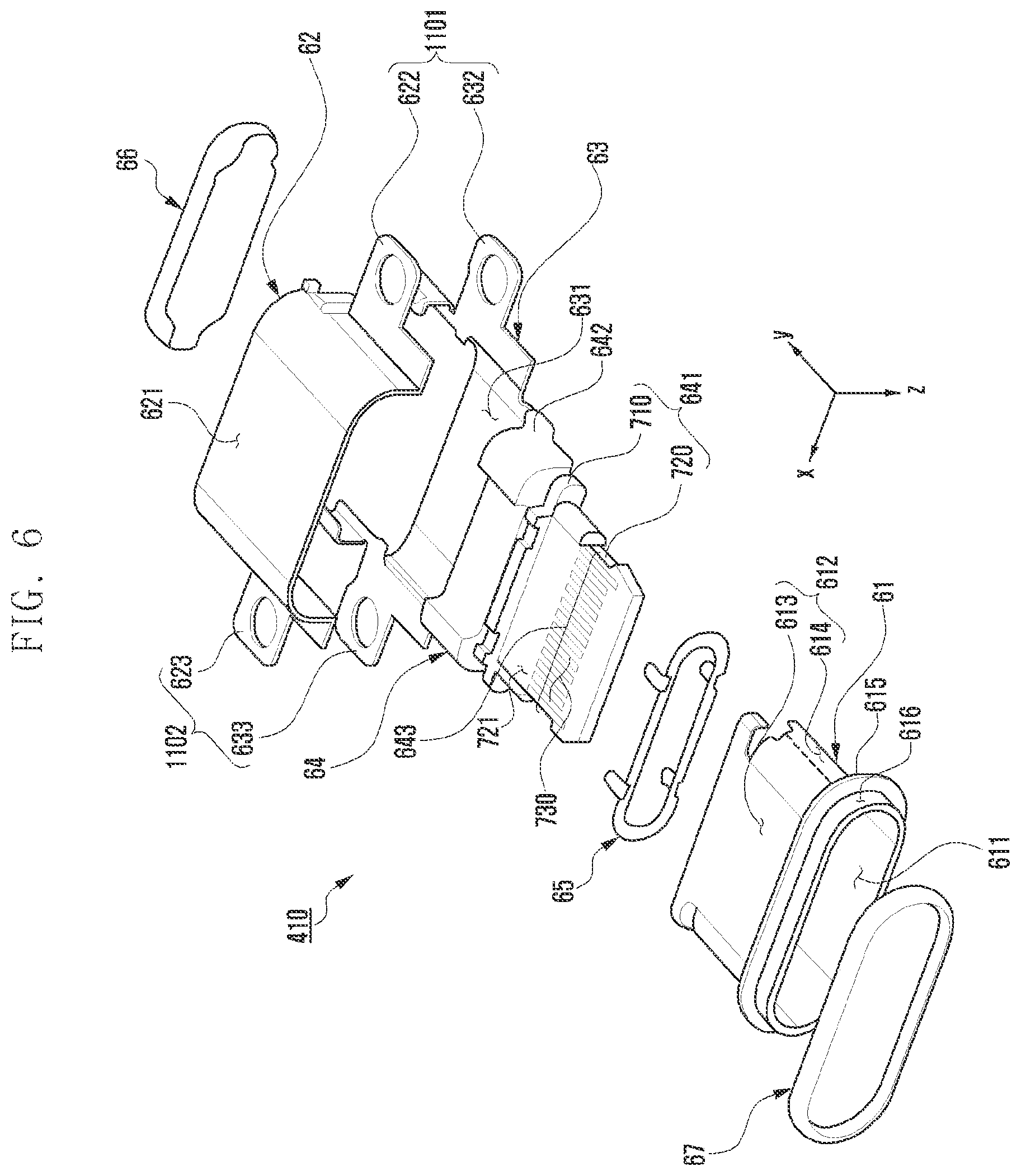 Patent US12126122 Figure 6 – Electronic device including interface terminal having outer shell and bracket