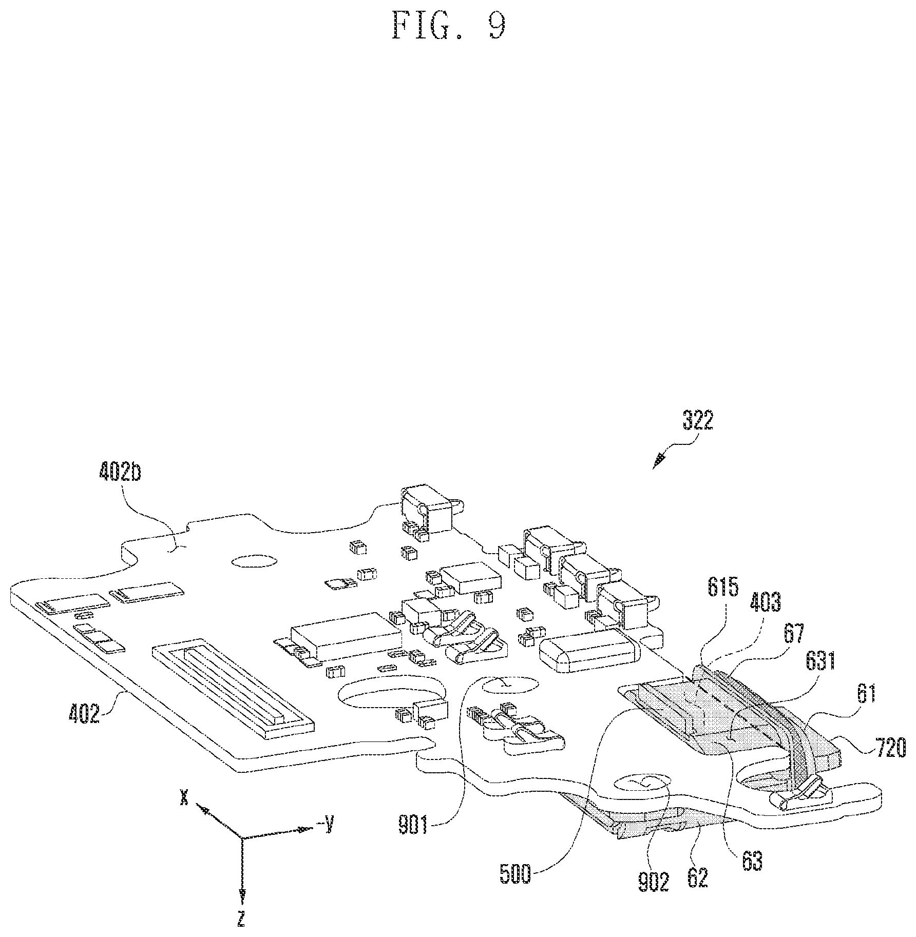 Patent US12126122 Figure 9 – Electronic device including interface terminal having outer shell and bracket