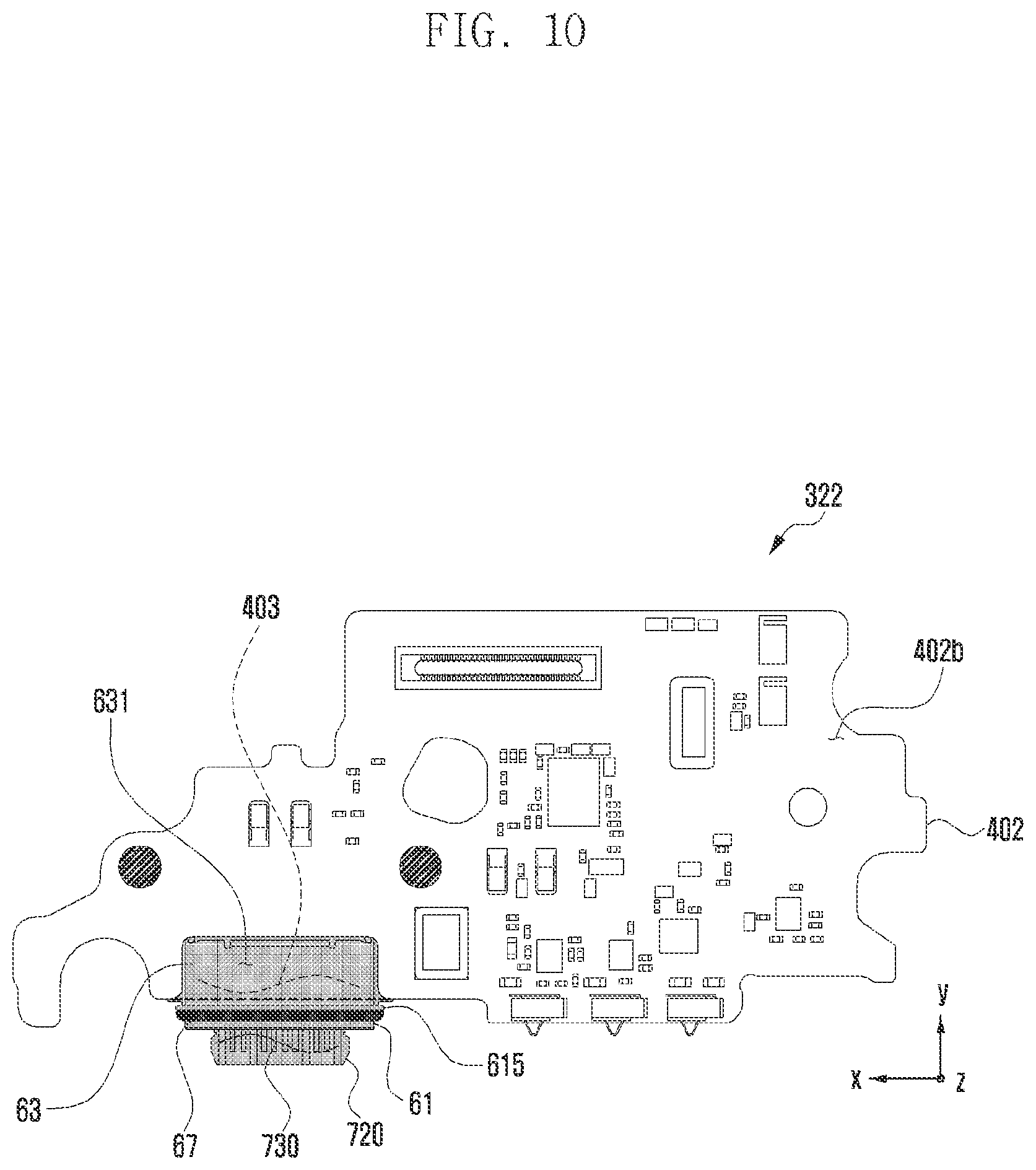 Patent US12126122 Figure 10 – Electronic device including interface terminal having outer shell and bracket