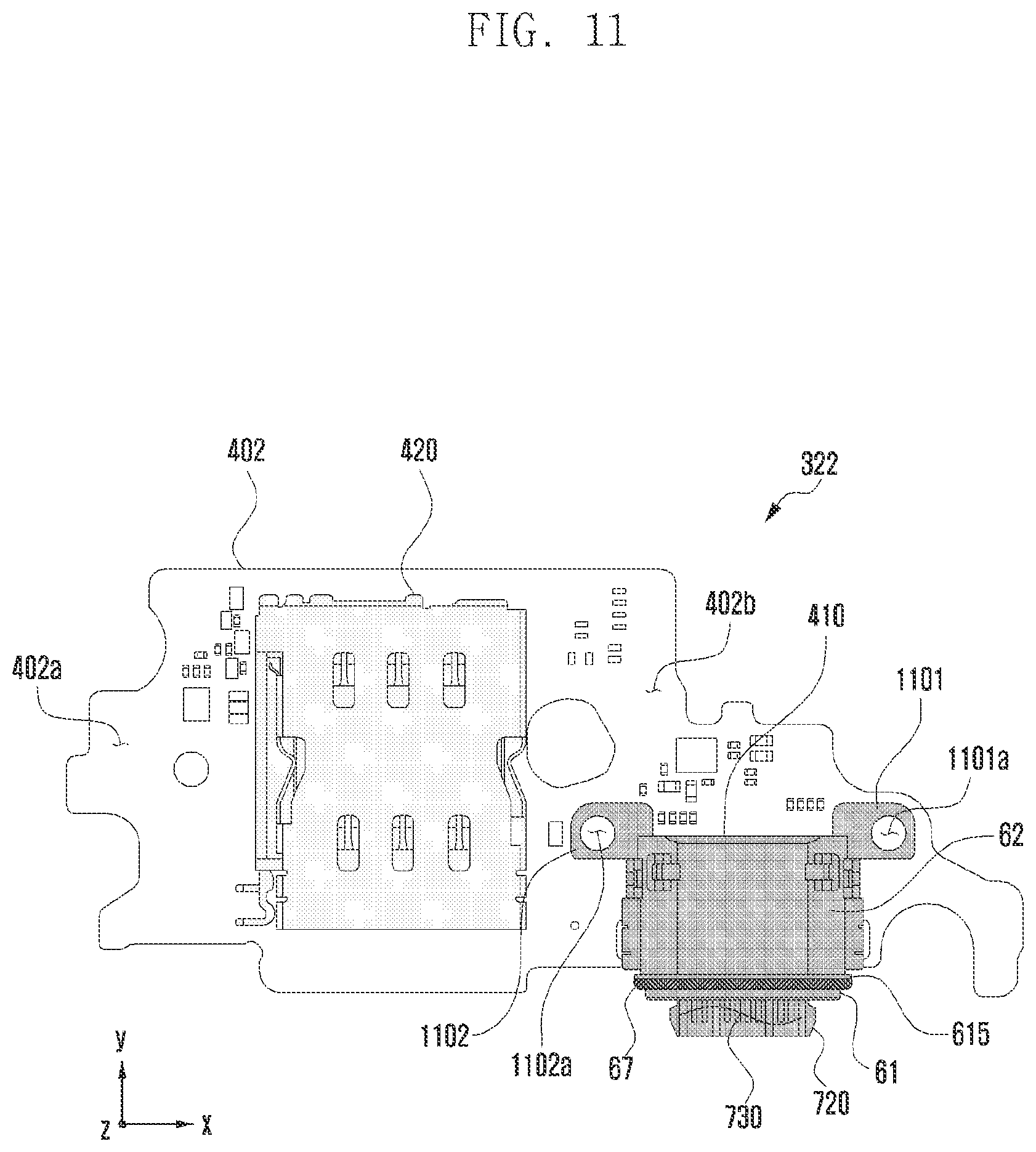 Patent US12126122 Figure 11 – Electronic device including interface terminal having outer shell and bracket