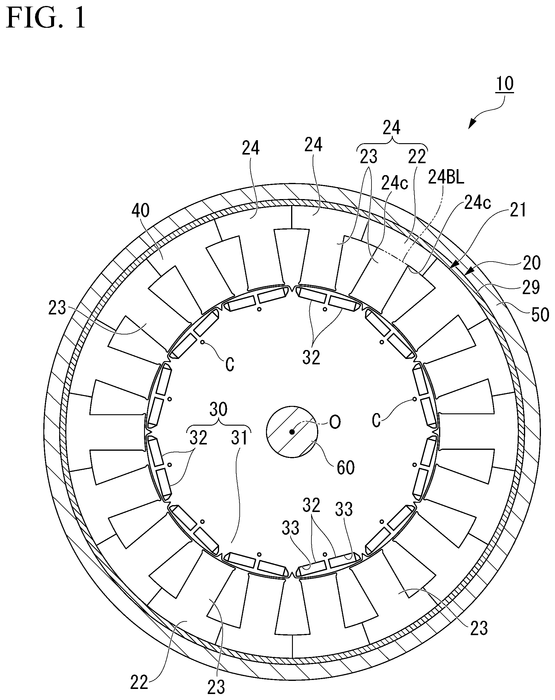 Patent US12126217 Figure 1 – Core block, laminated core, and electric motor