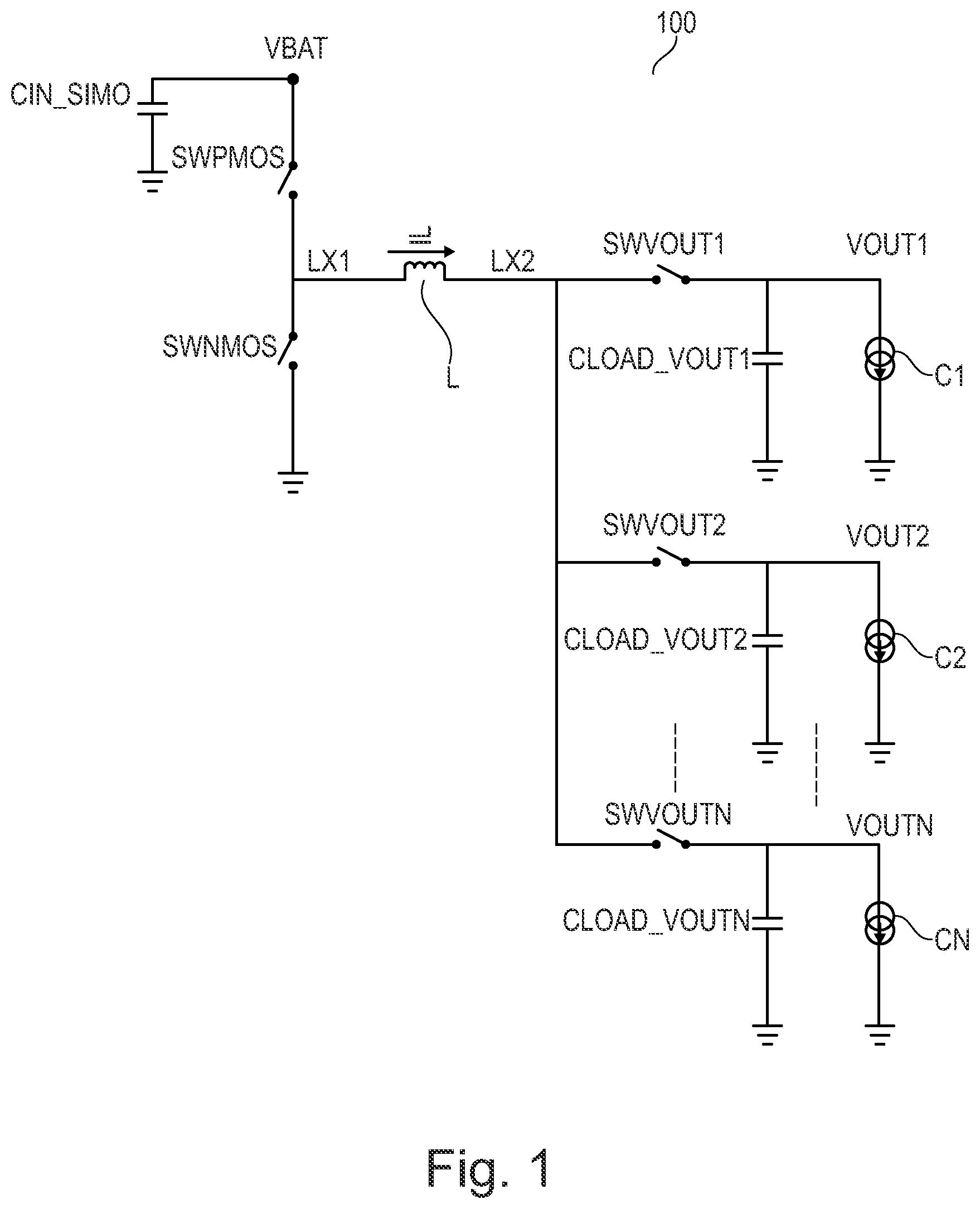 Patent US12126248 Figure 1 – Control method and controller for SIMO switching converters