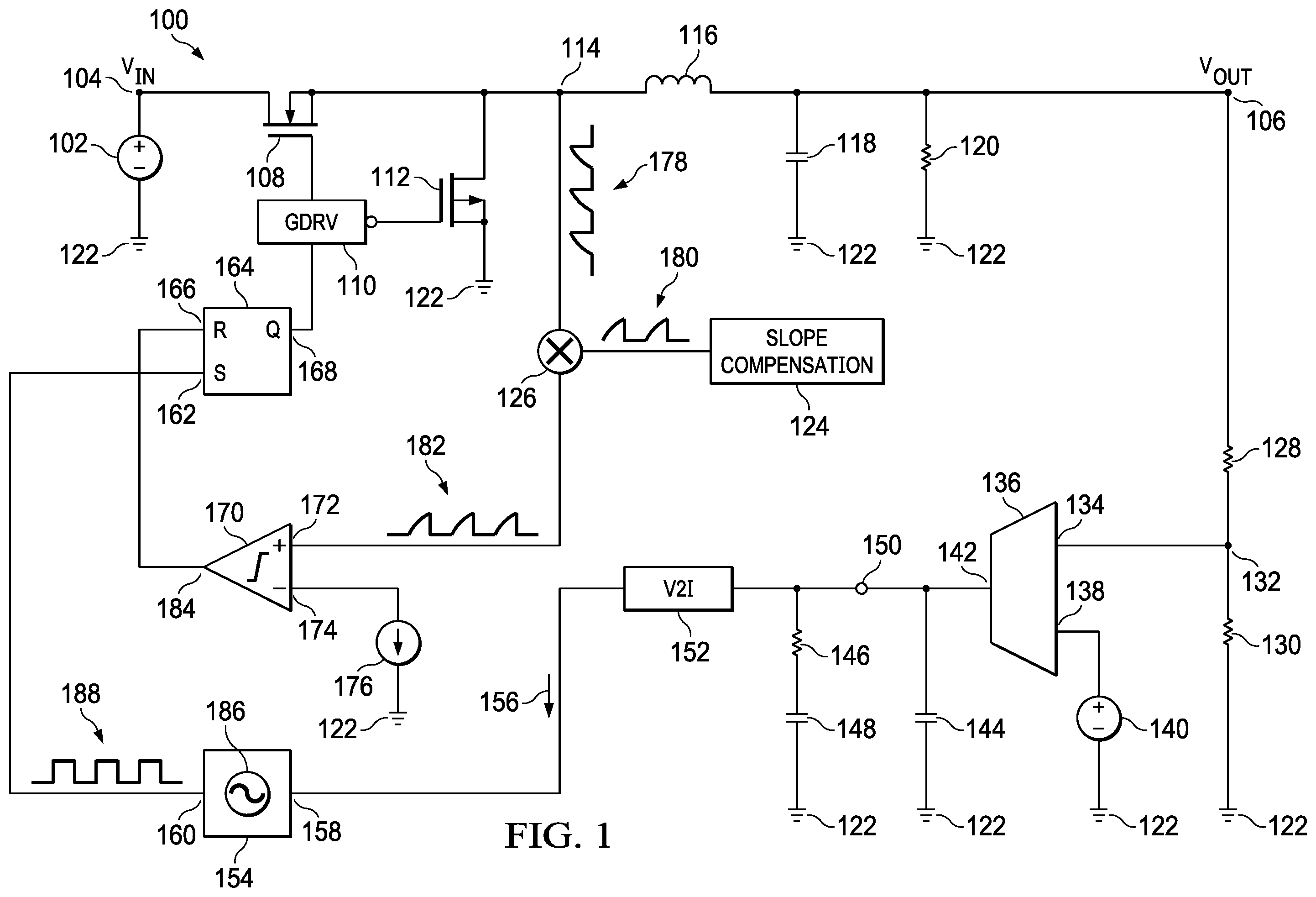 Patent US12126260 — Pulse skipping in oscillator-based frequency modulating DC-to-DC converters — Figure 1