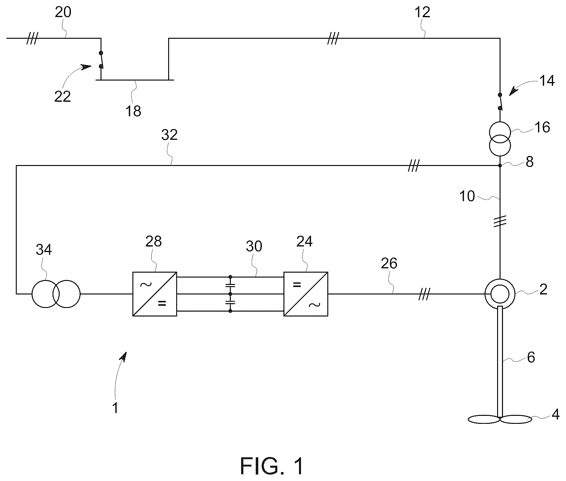 Patent US12126298 — Methods of operating doubly-fed induction generator systems — Figure 1