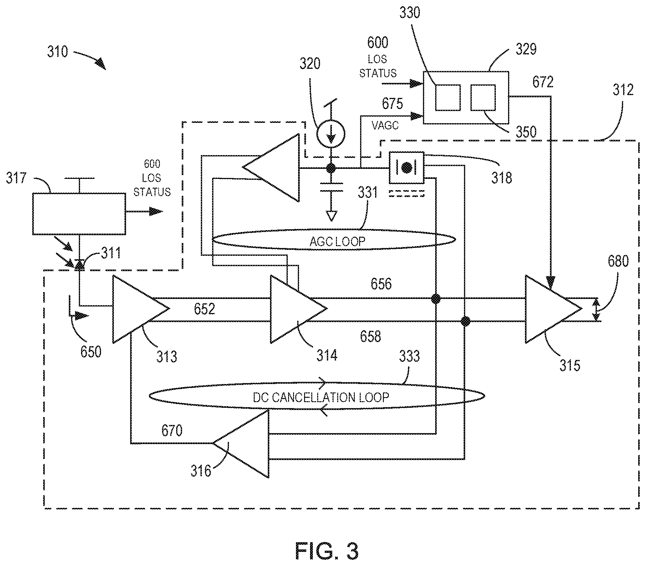 Patent US12126312 Figure 2 – Control of linear trans-impedance amplifier (TIA) during settling after recovering from loss of signal in receiver