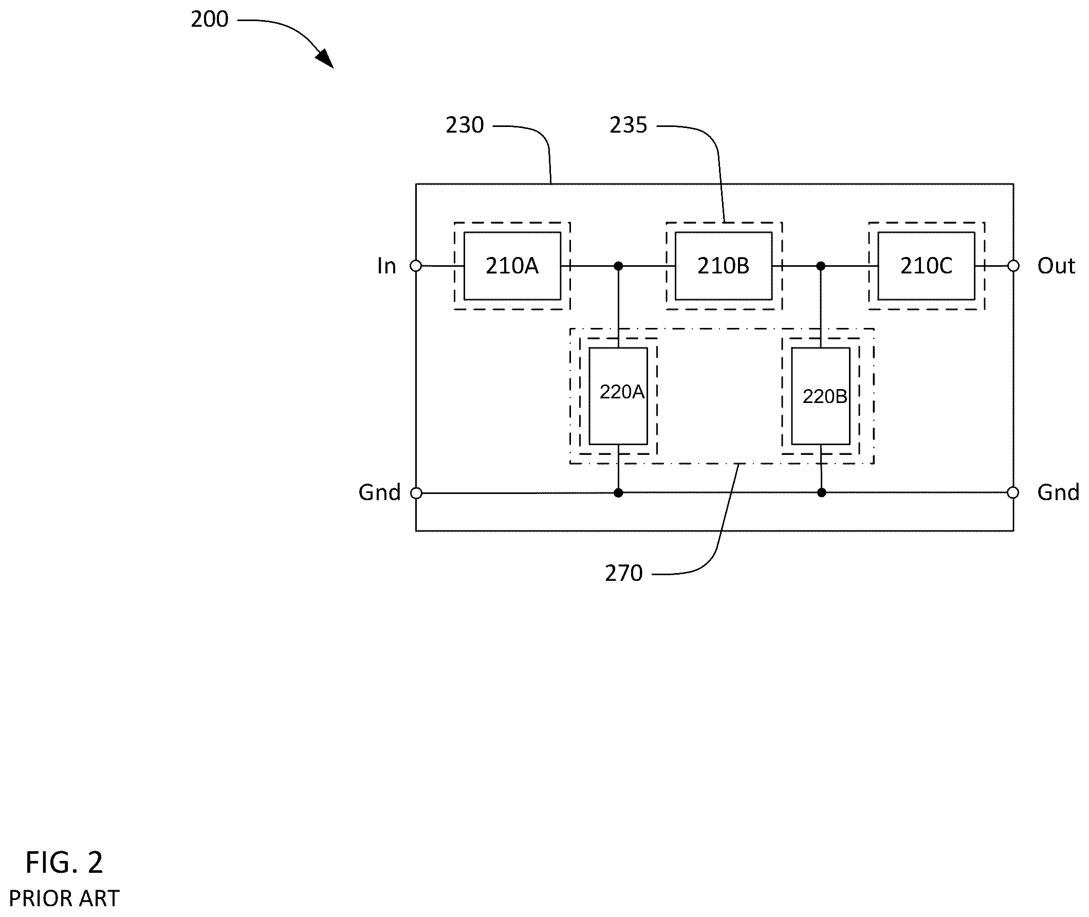 Patent US12126318 Figure 2 – Filters using decoupled transversely-excited film bulk acoustic resonators