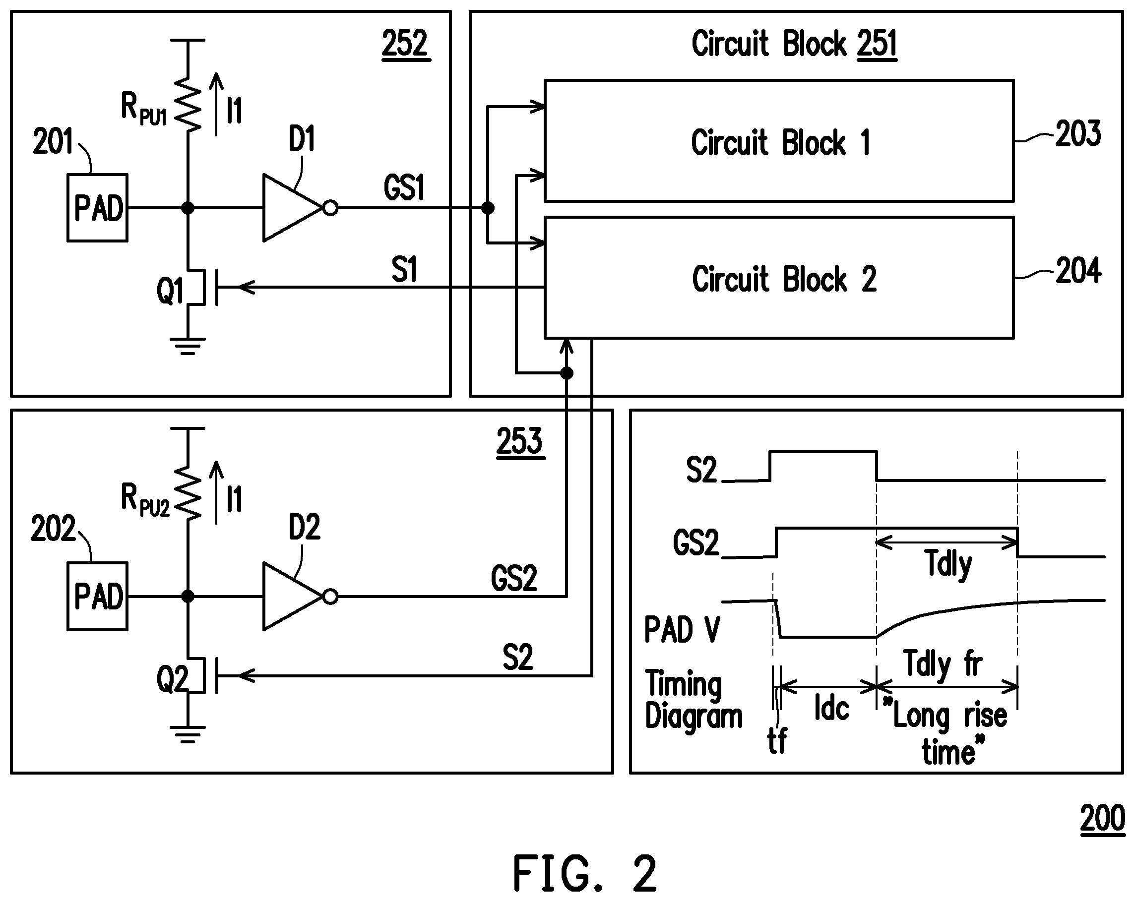 Patent US12126333 Figure 2 – Electrical circuit for switching bias voltage of bonding pad and electronic device having the electrical circuit