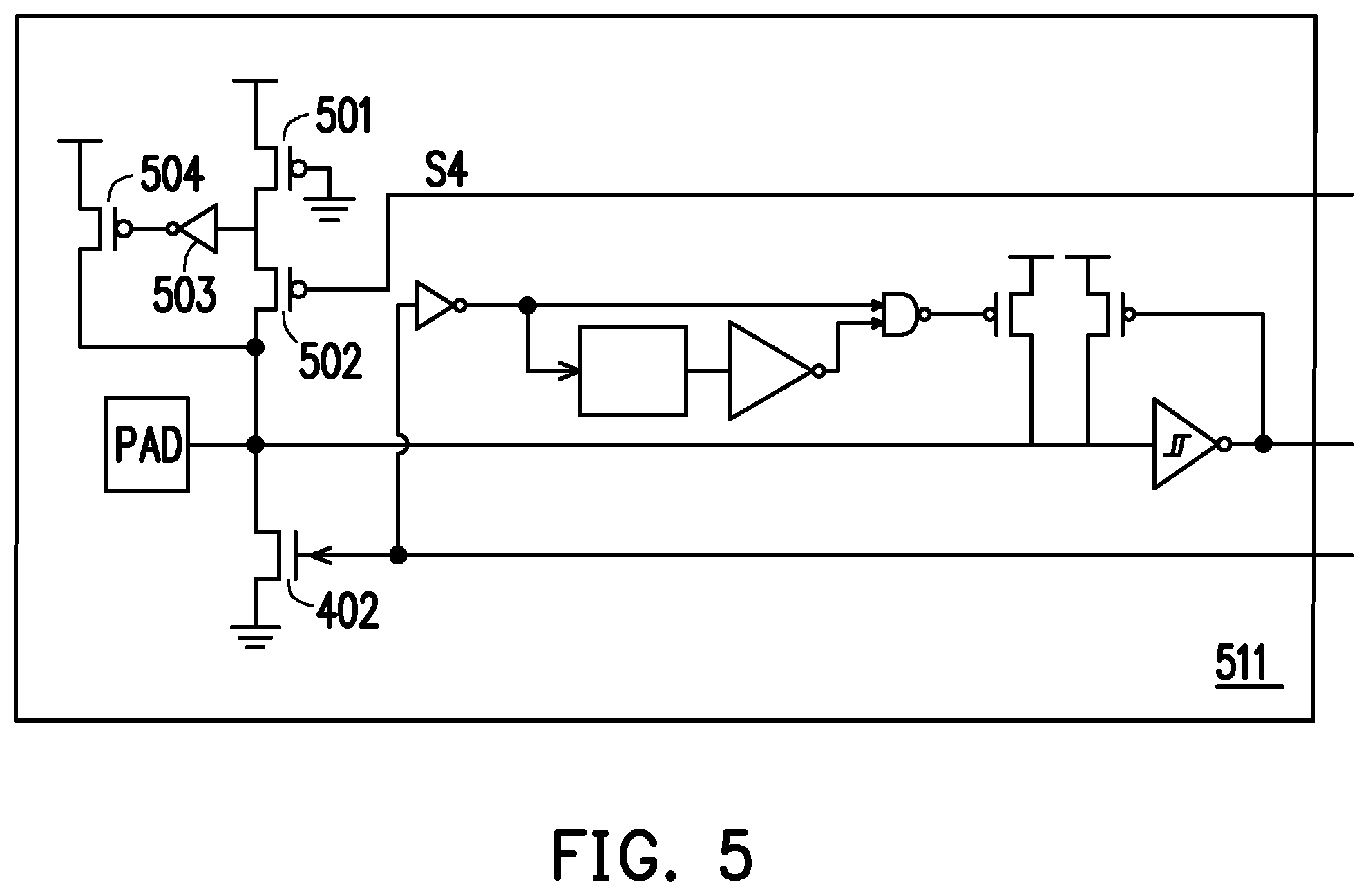 Patent US12126333 Figure 5 – Electrical circuit for switching bias voltage of bonding pad and electronic device having the electrical circuit