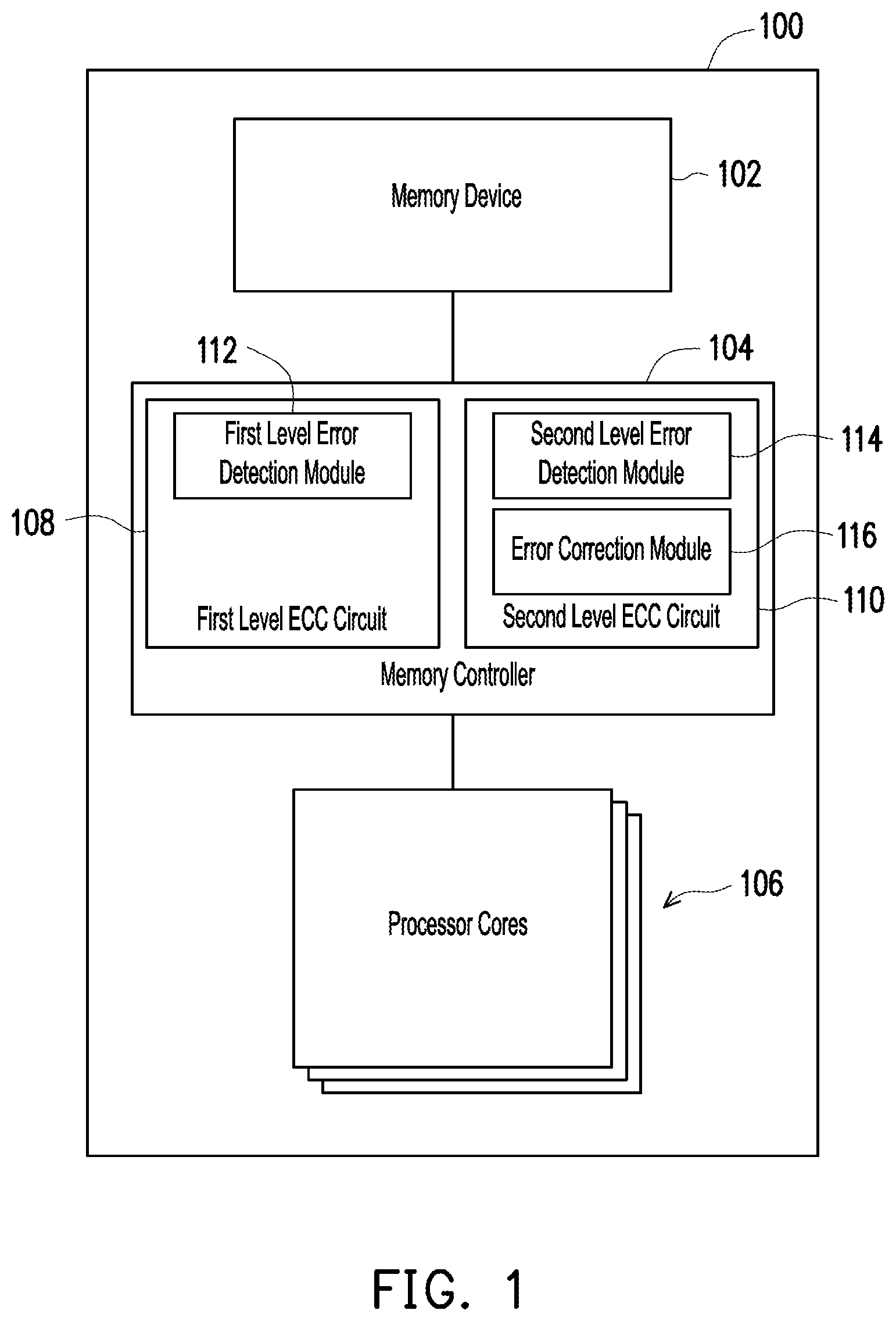 Patent US12126358 Figure 1 – Two-level error correcting code with sharing of check-bits
