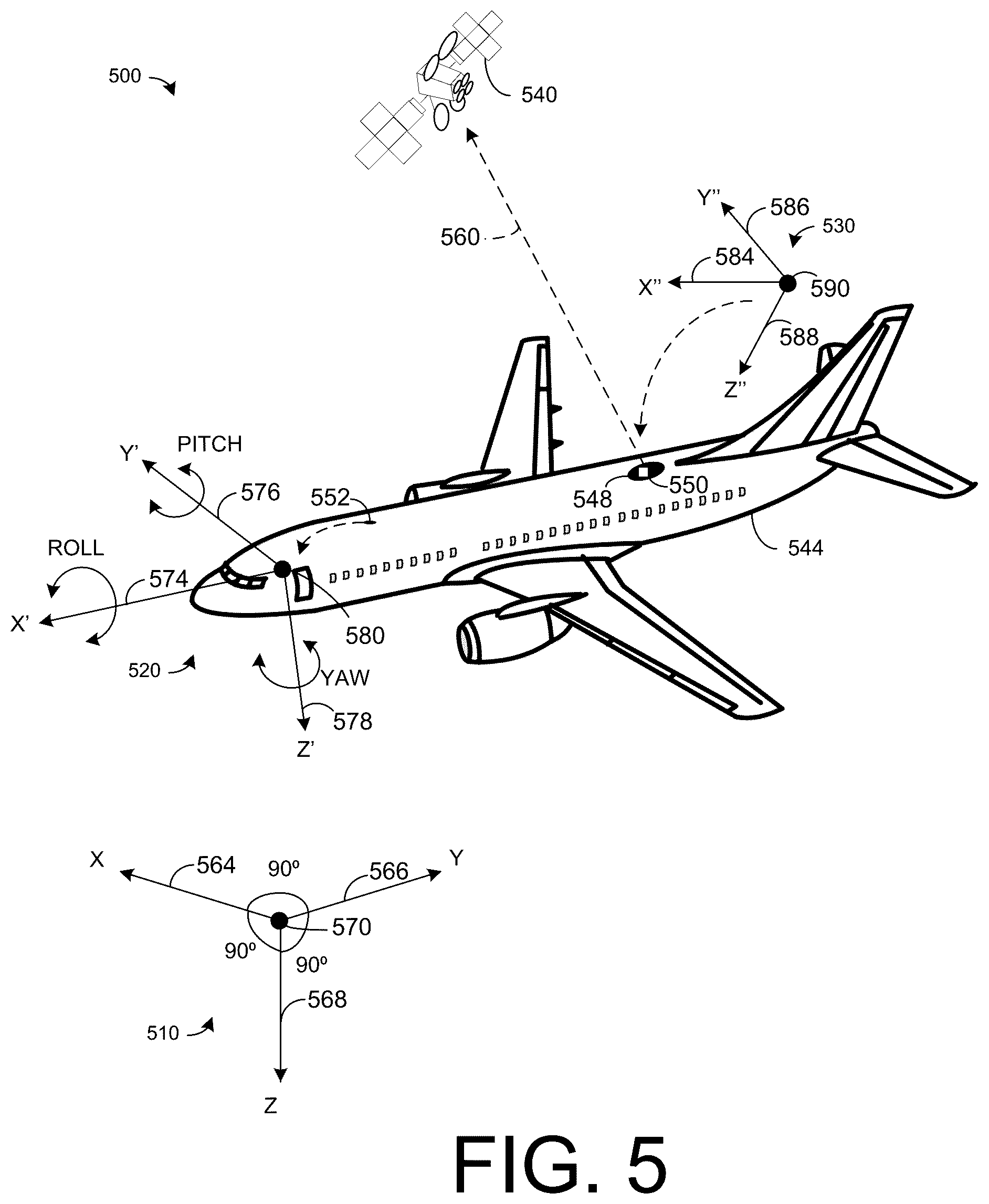 Patent US12126408 Figure 5 – Yaw drift compensation for pointing an antenna