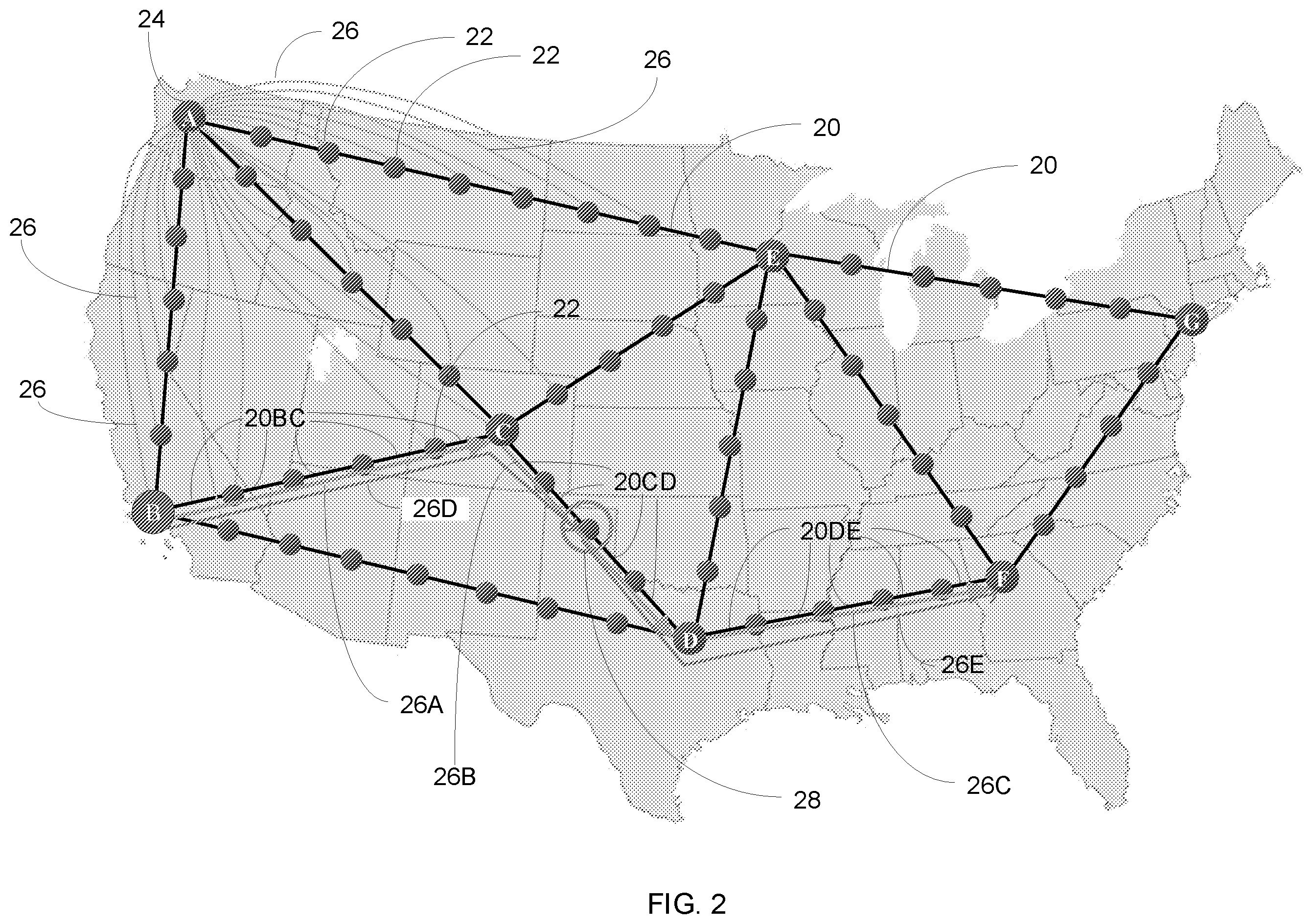 Patent US12126501 Figure 2 – Wavelength regeneration in a network