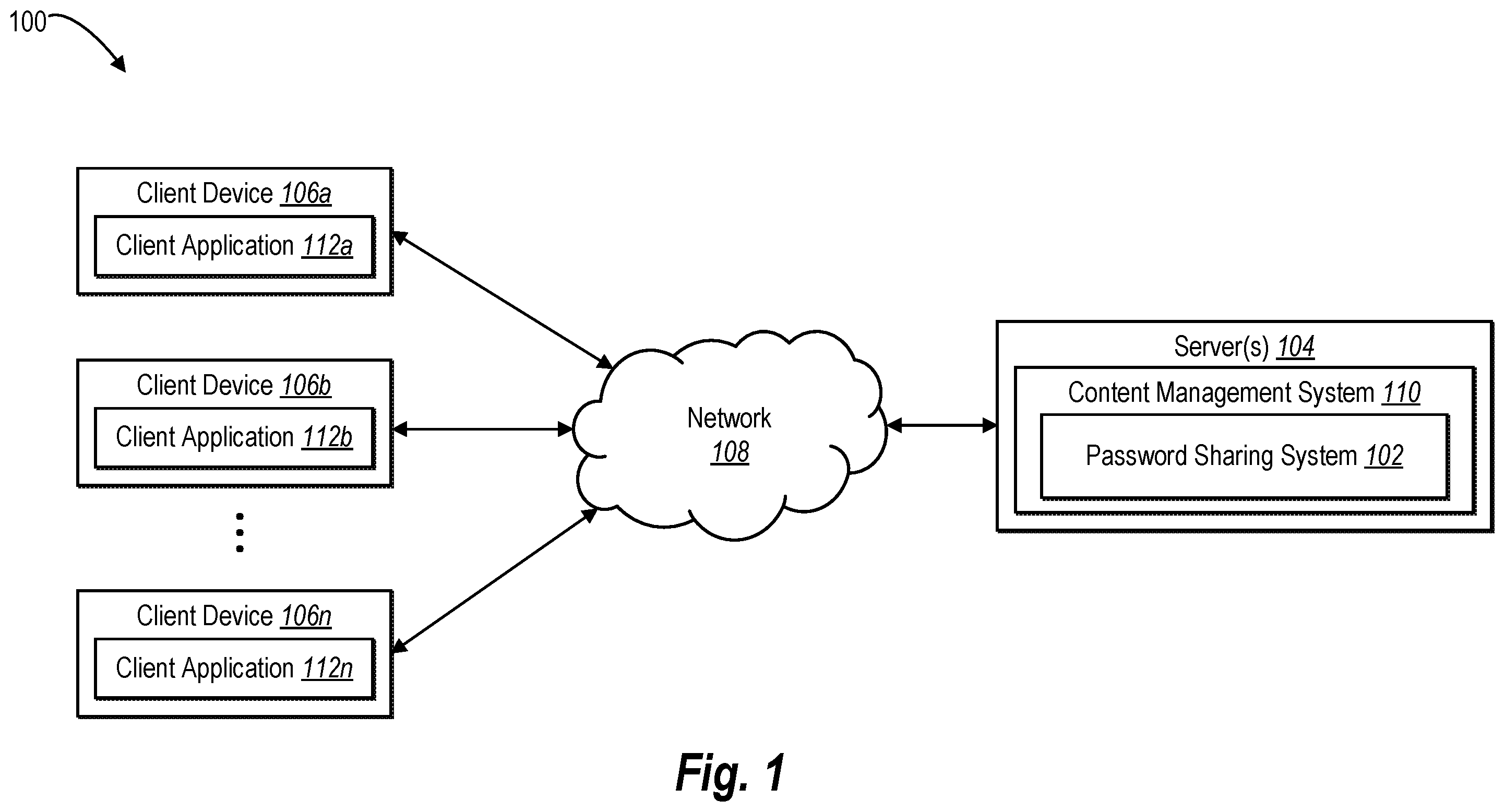 Patent US12126719 Figure 1 – Utilizing encryption key exchange with access permissions to share passwords among devices via a shared folder