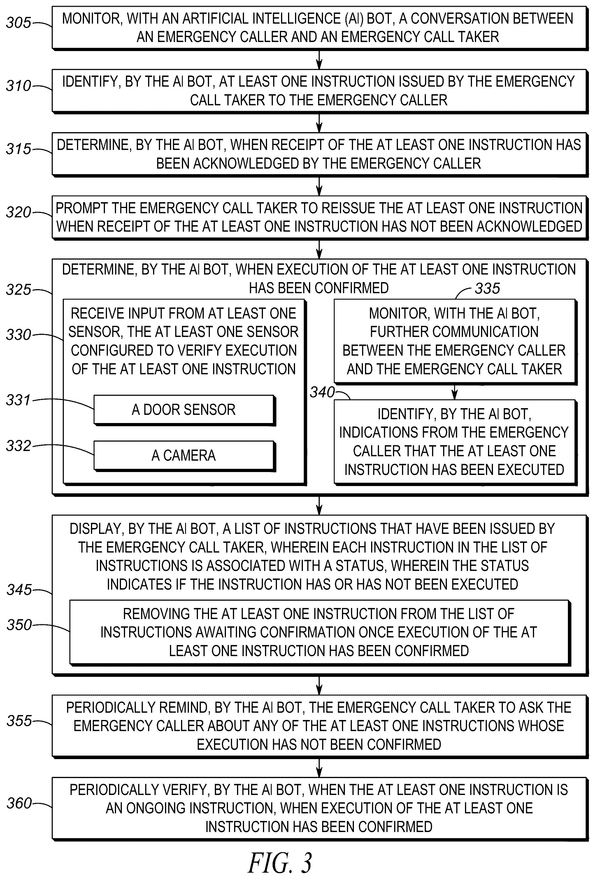 Patent US12126762 Figure 4 – System and method for tracking and display of compliance with instructions provided by emergency call taker