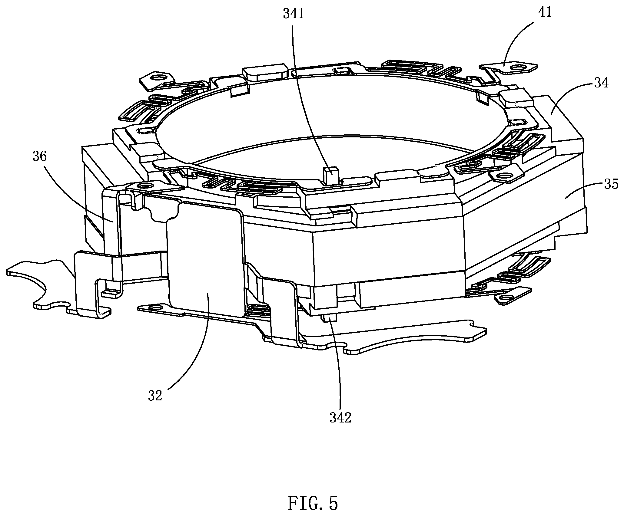 Patent US12126906 Figure 5 – Lens module with anti-shake and focus control and electronic device
