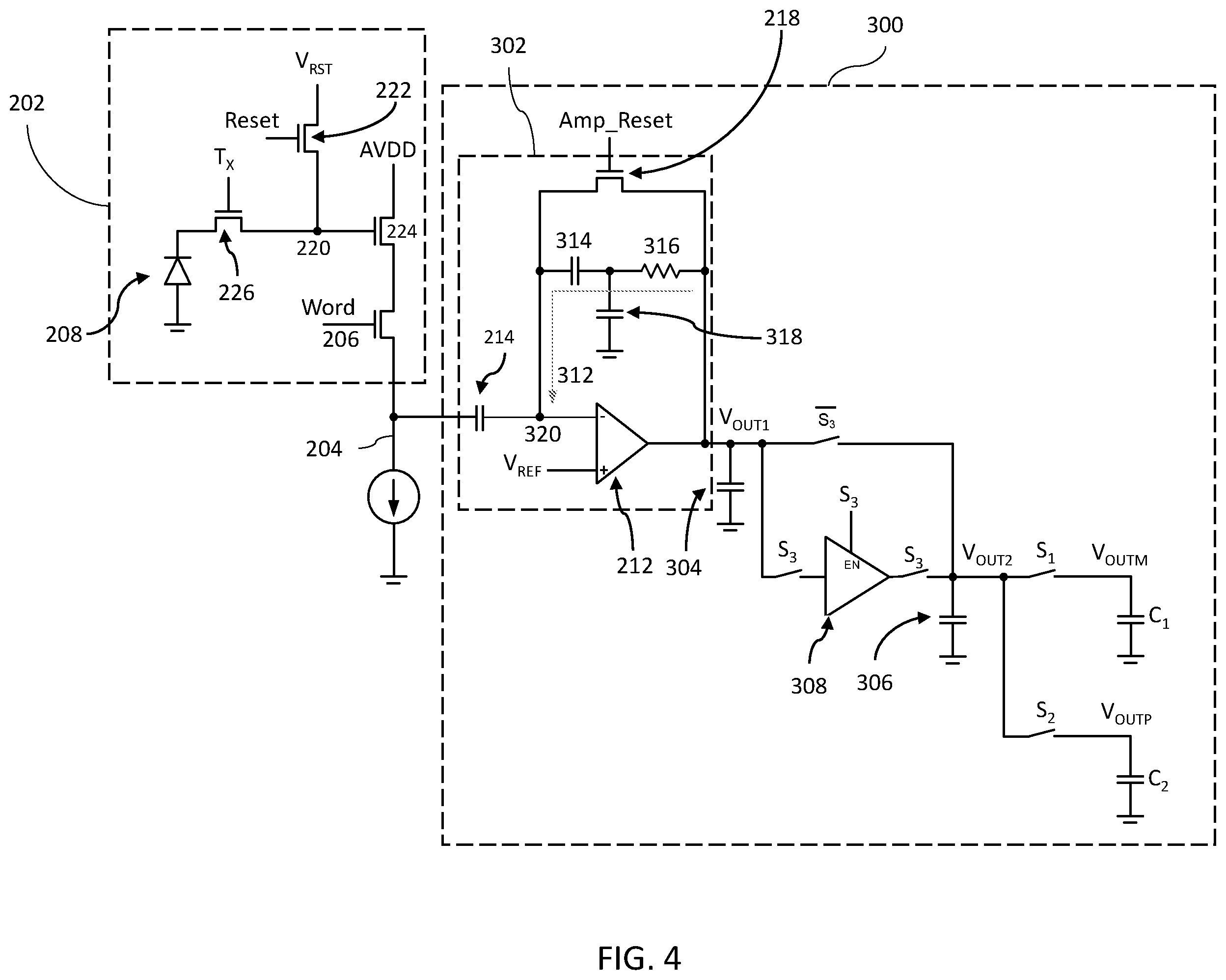 Patent US12126928 Figure 4 – Column readout amplifier for image sensors