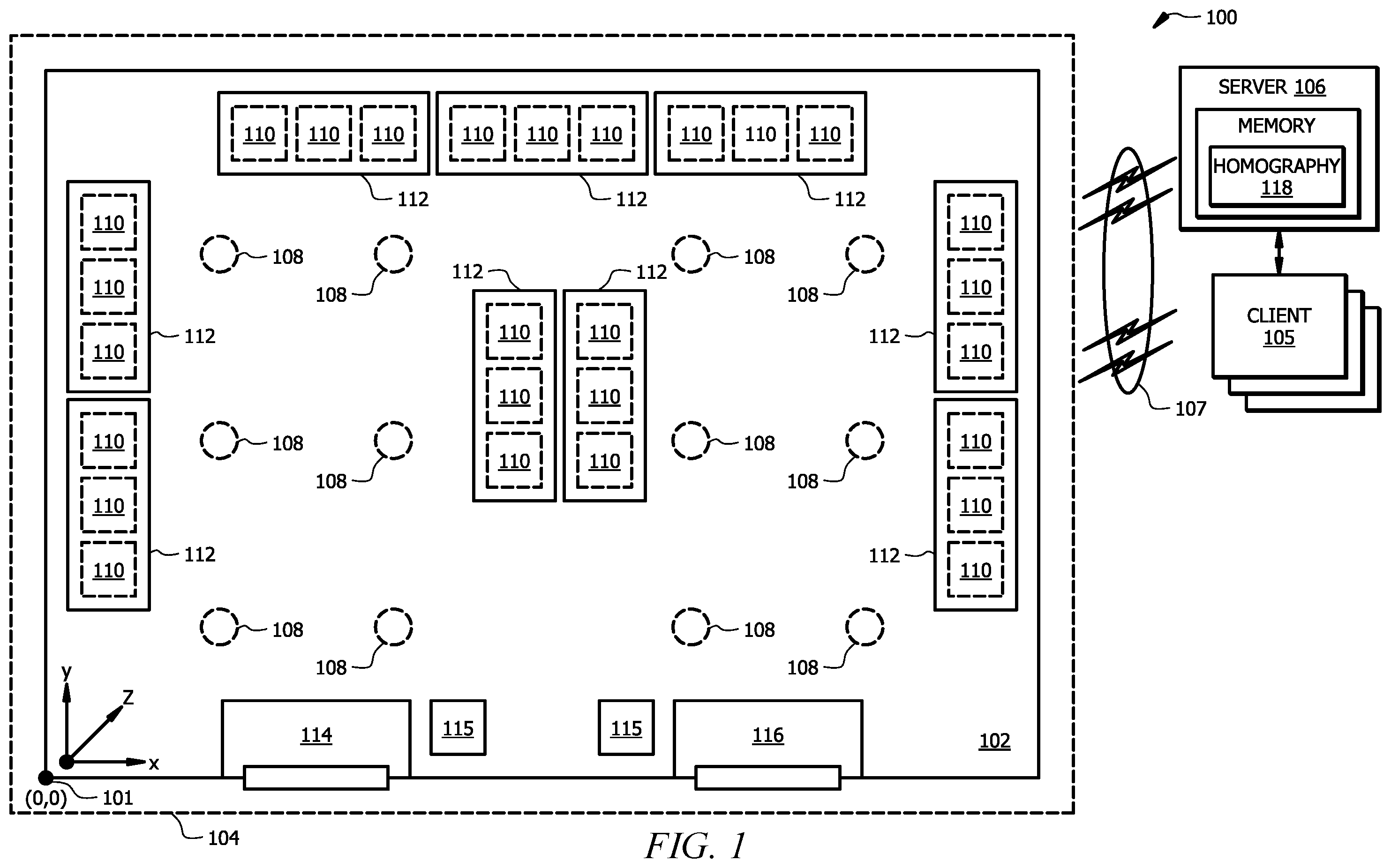 Patent US12126940 Figure 1 – Detection of object removal and replacement from a shelf