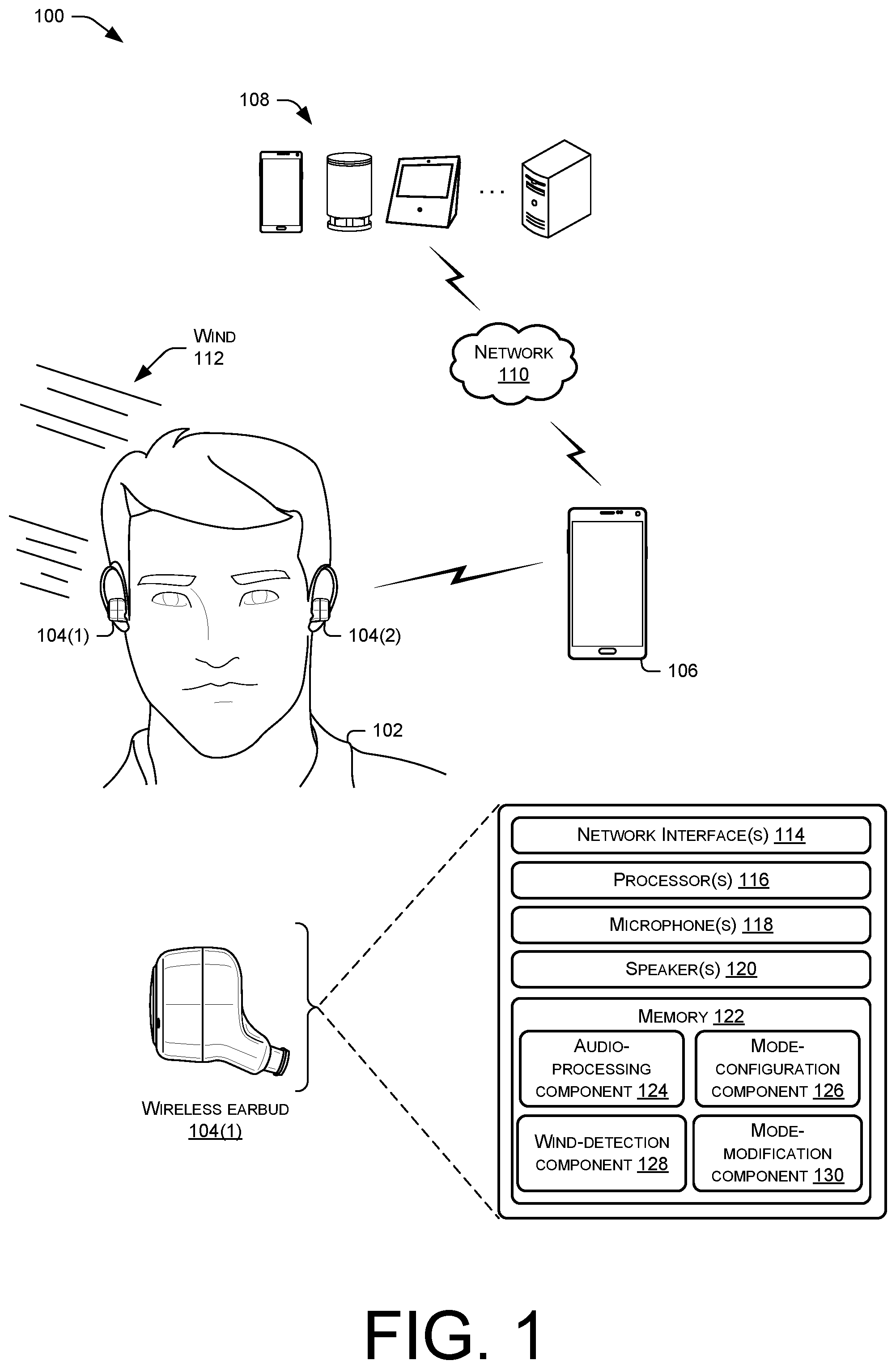 Patent US12126957 Figure 1 – Detecting wind events in audio data