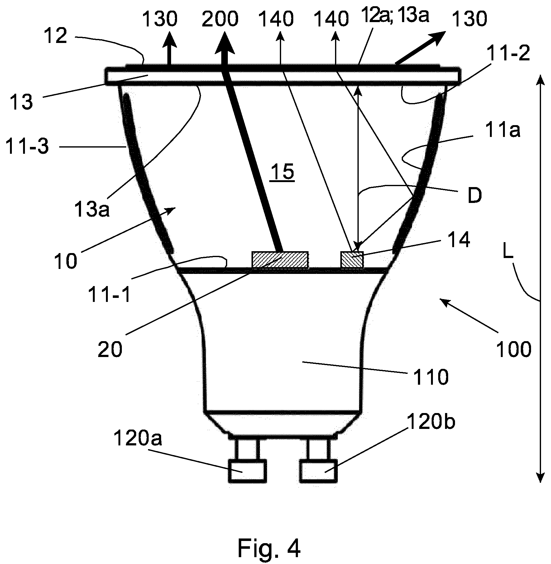 Patent US12128151 Figure 4 – Disinfection lighting device, lamp and luminaire using UV light