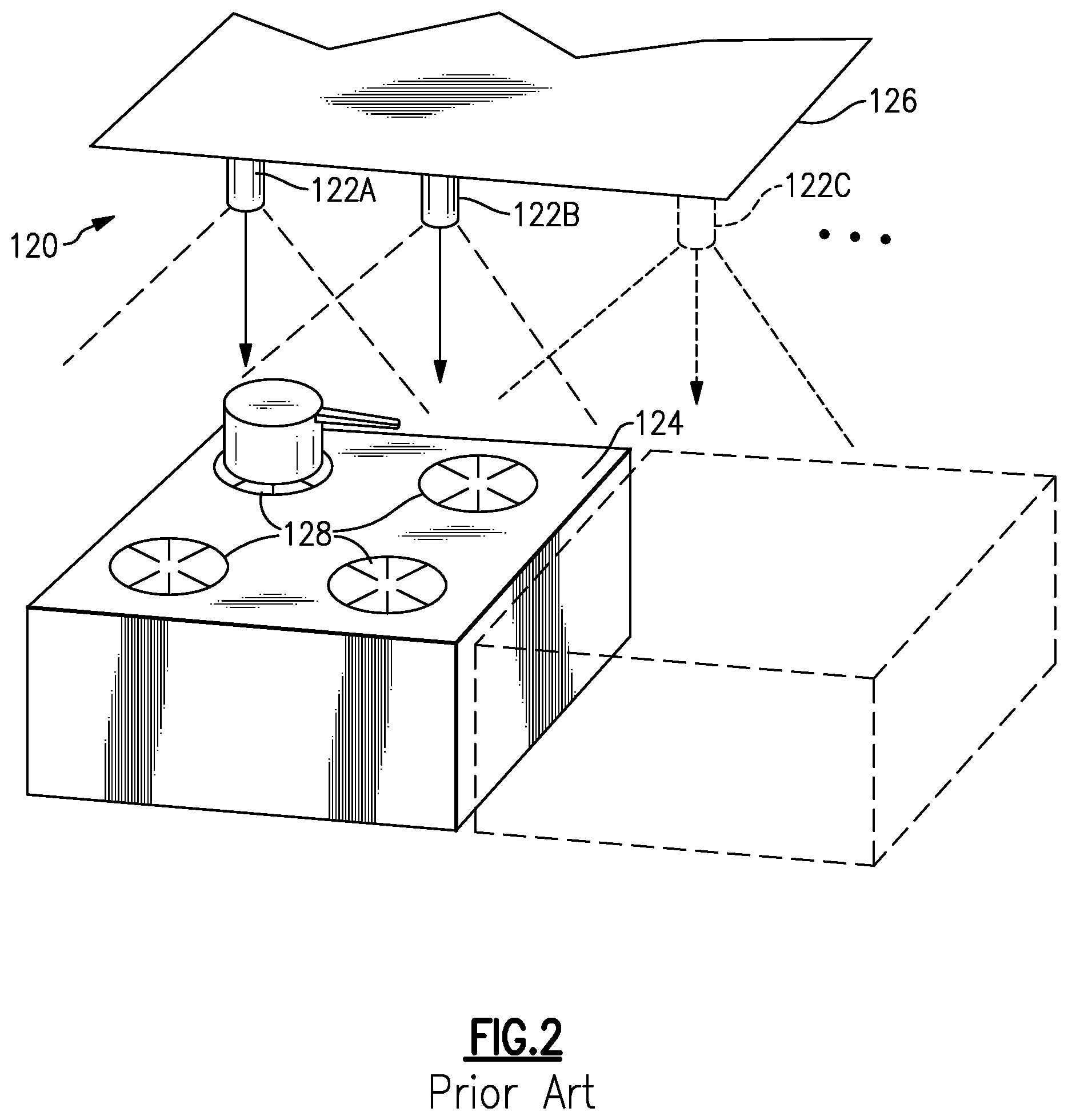 Patent US12128266 Figure 2 – Kitchen fire suppression aiming systems and methods