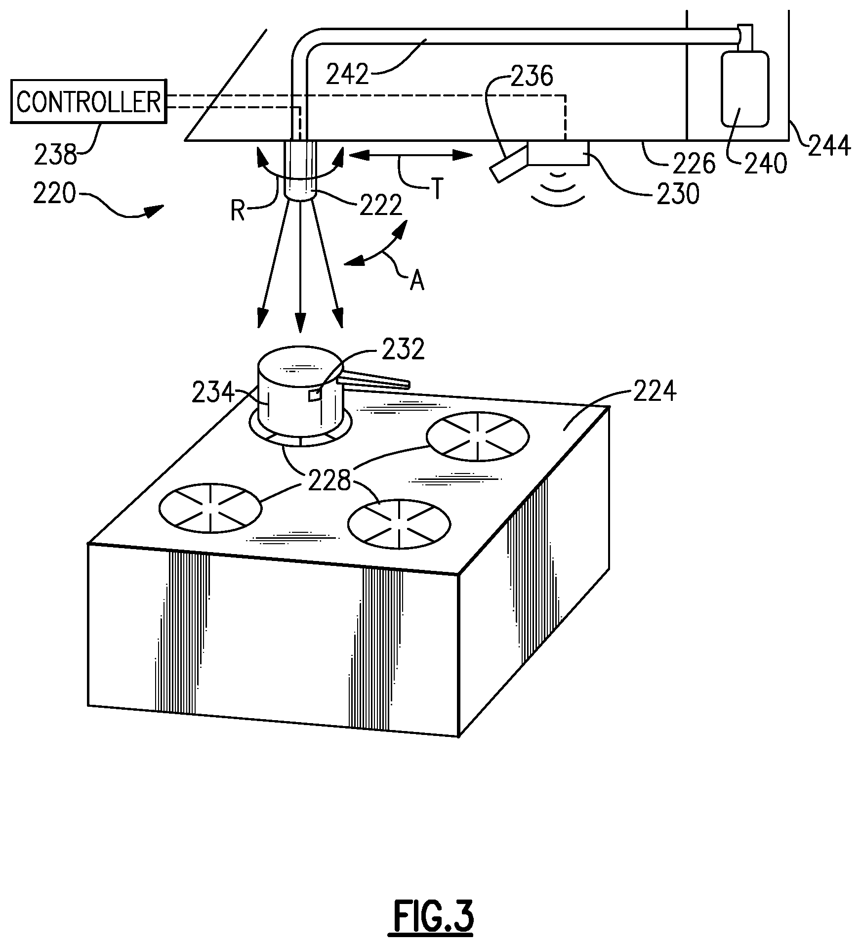 Patent US12128266 Figure 3 – Kitchen fire suppression aiming systems and methods