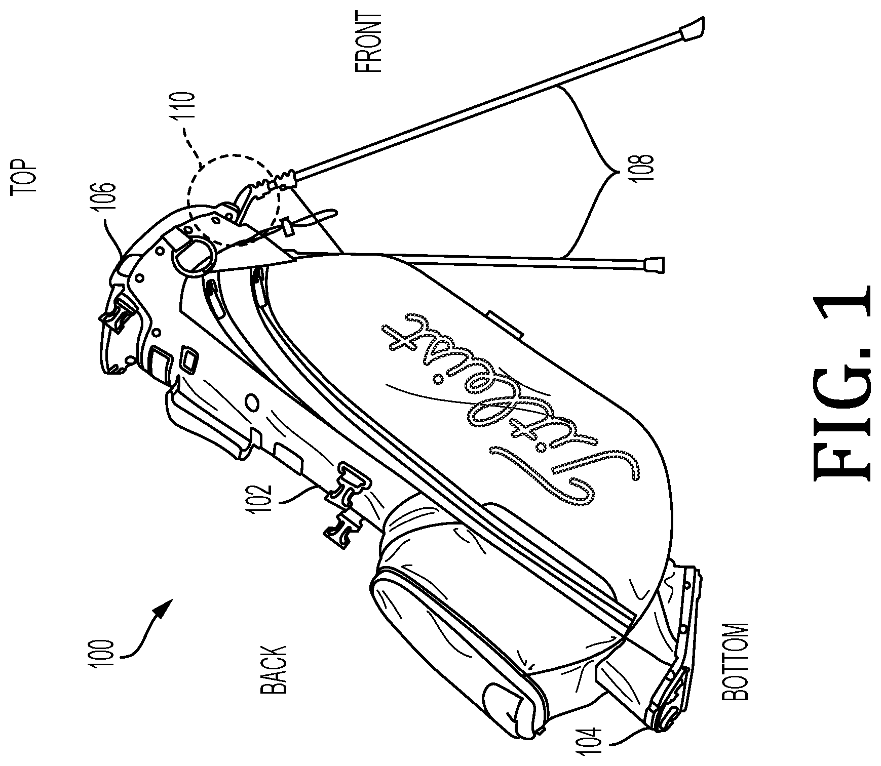 Patent US12128280 — Anti-leg droop system for a golf bag — Figure 1