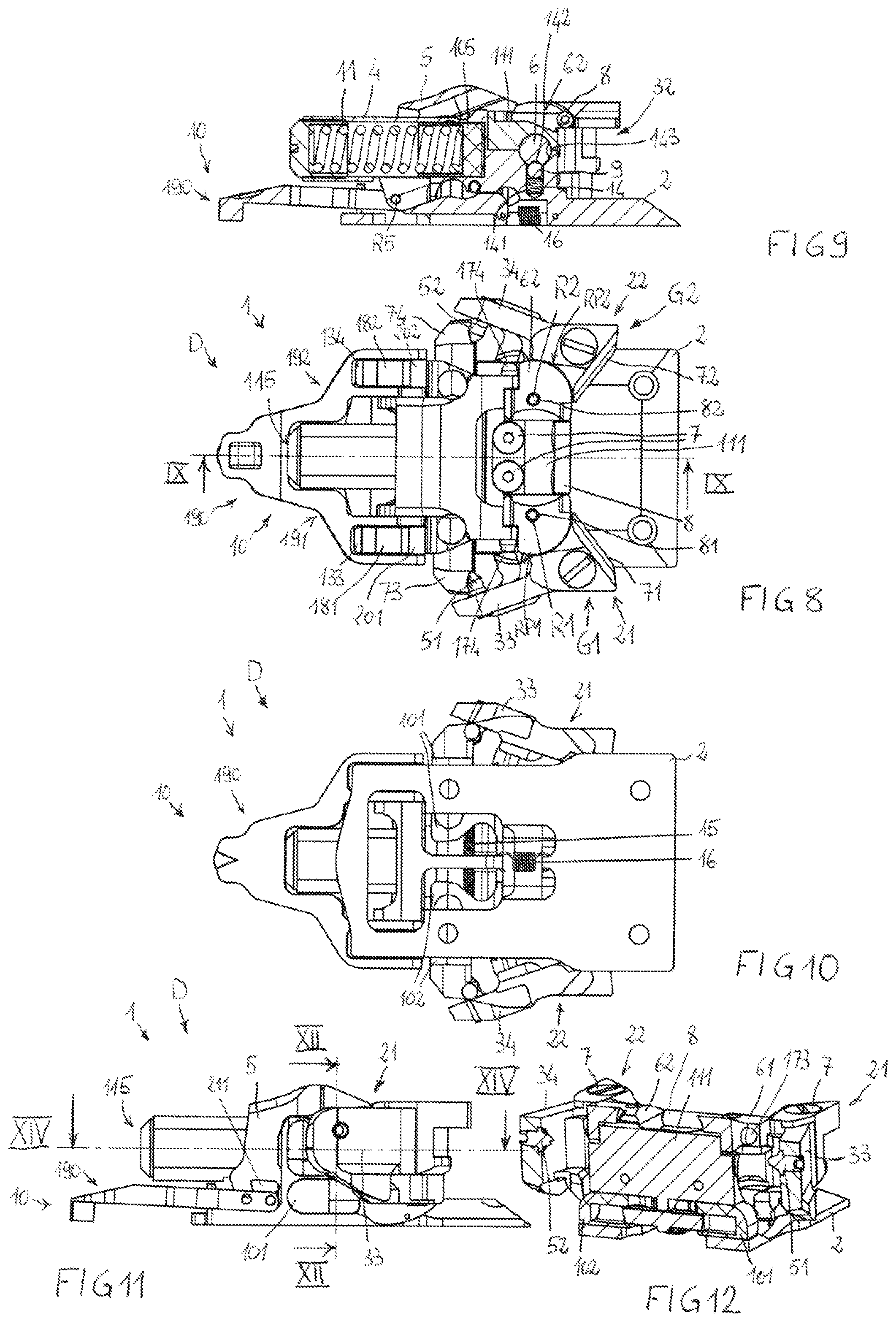 Patent US12128294 Figure 3 – Adapted toe-piece of a ski binding for also allowing walking uphill
