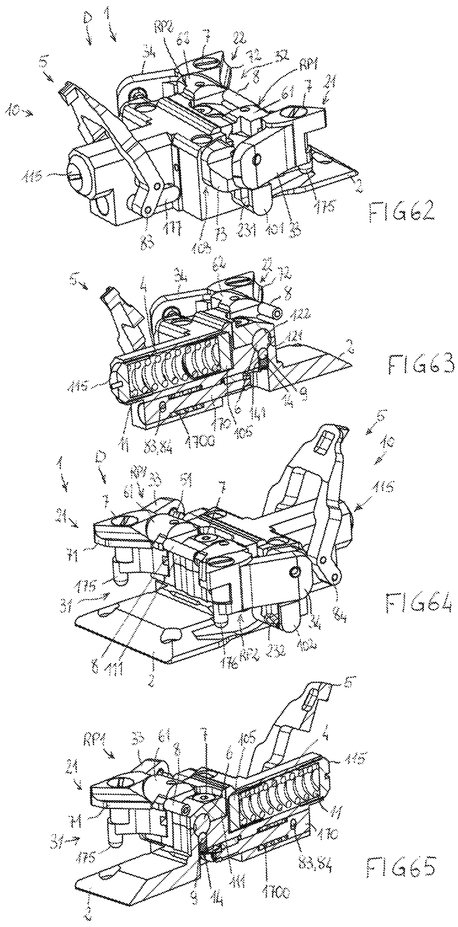 Patent US12128294 Figure 14 – Adapted toe-piece of a ski binding for also allowing walking uphill