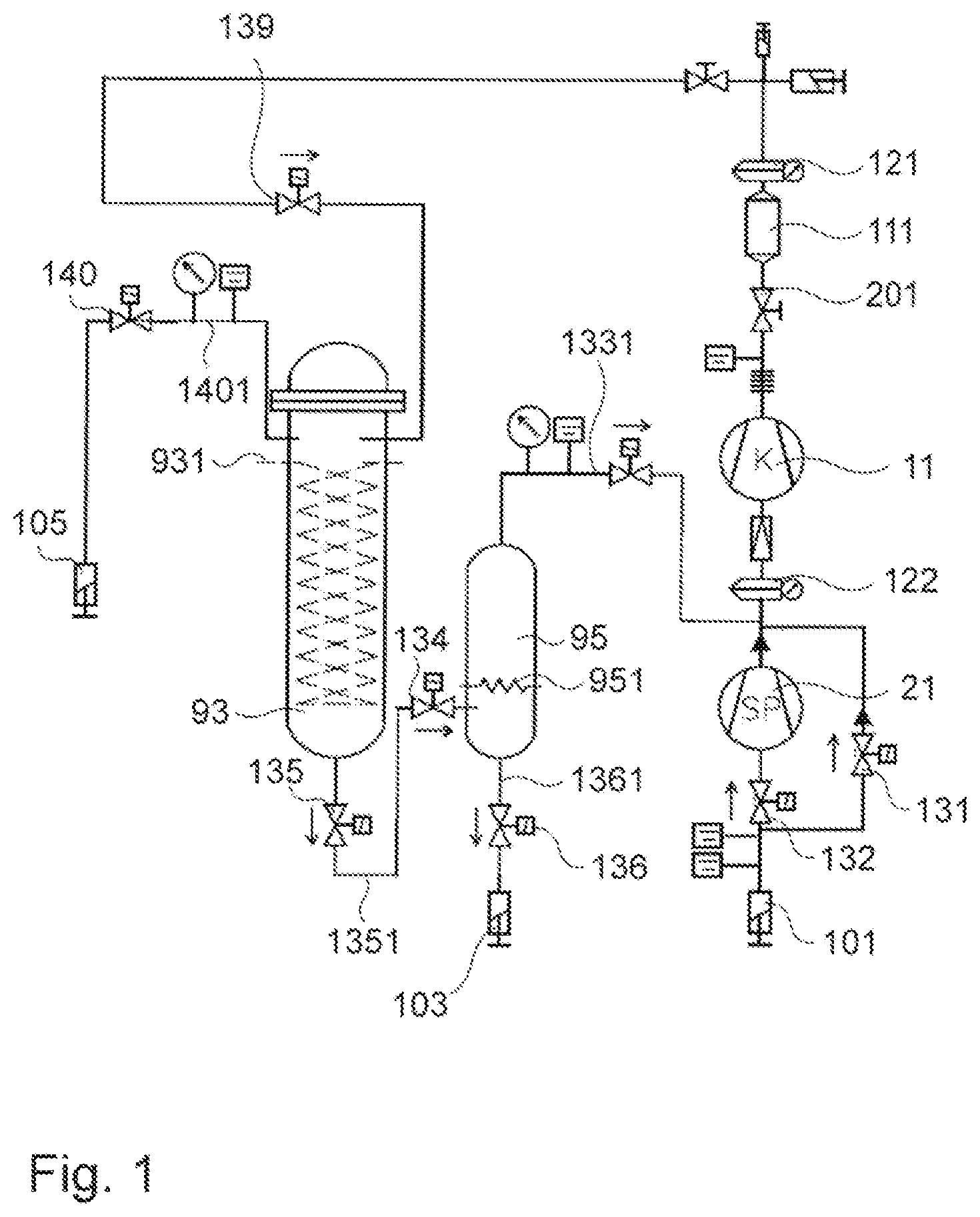 Patent US12128345 Figure 1 – Separating method for alternative gas mixtures for use as insulating media