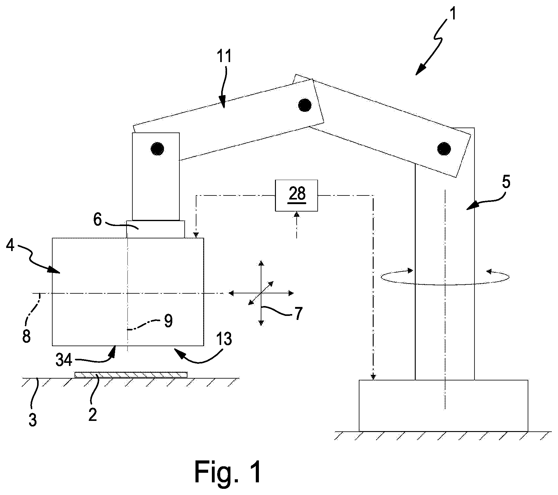 Patent US12128549 Figure 1 – Handling device for repositioning objects