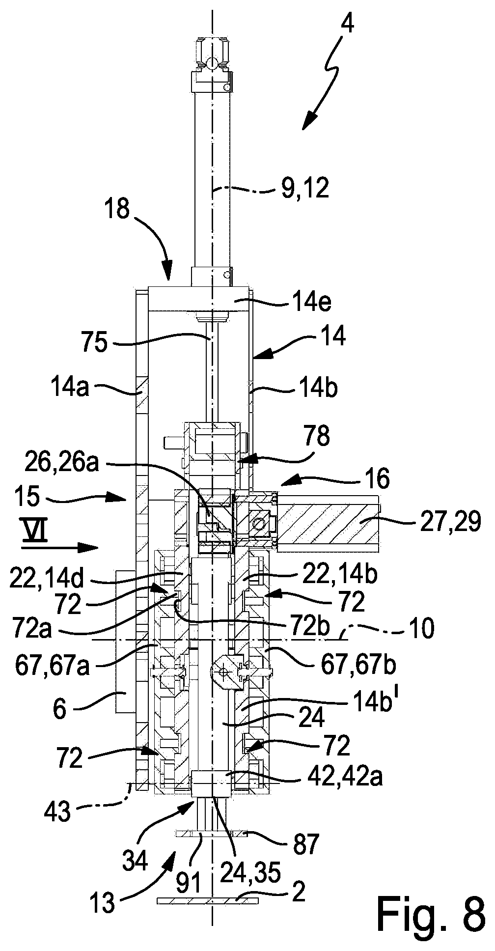 Patent US12128549 Figure 8 – Handling device for repositioning objects