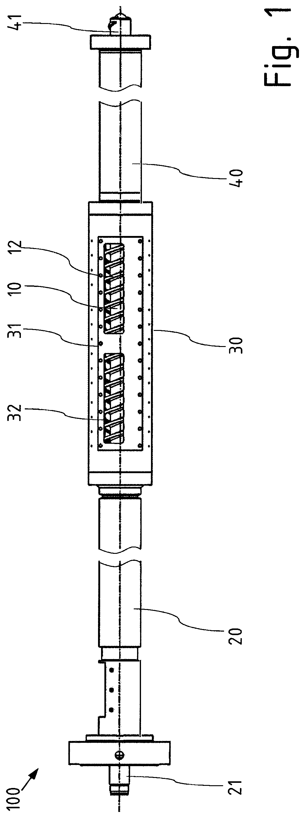 Patent US12128599 Figure 1 – Degassing extruder having a multi-screw unit and method for degassing polymer melts therewith