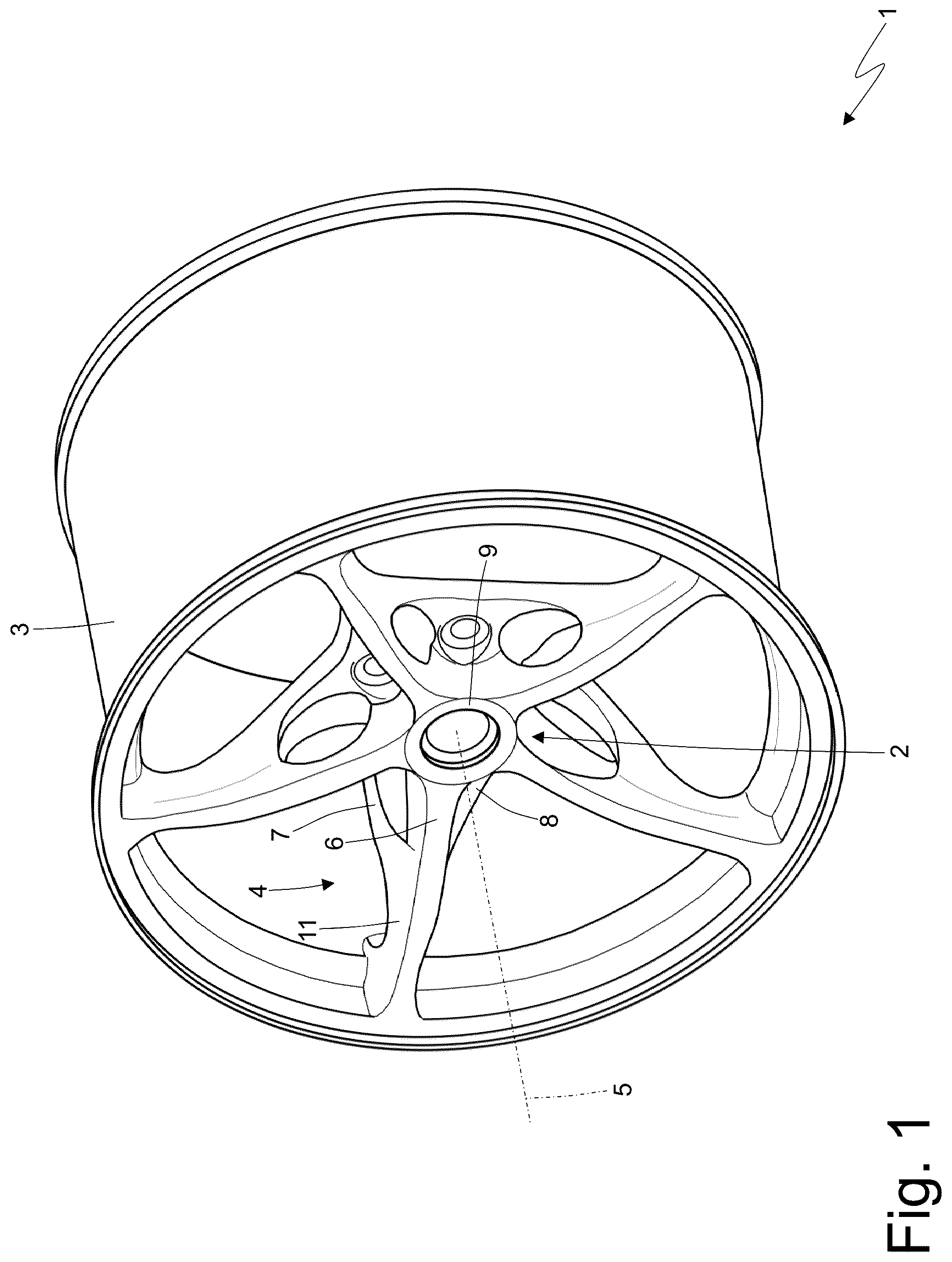 Patent US12128707 Figure 1 – Wheel of a vehicle