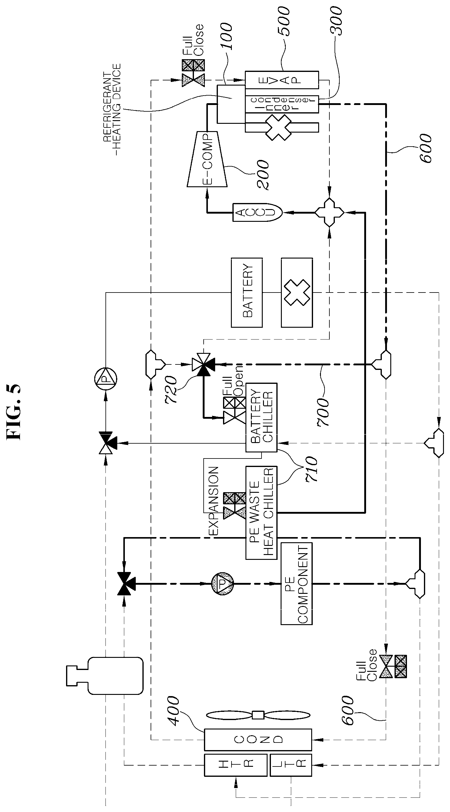 Patent US12128732 Figure 5 – Refrigerant-heating device and heat pump system including the same