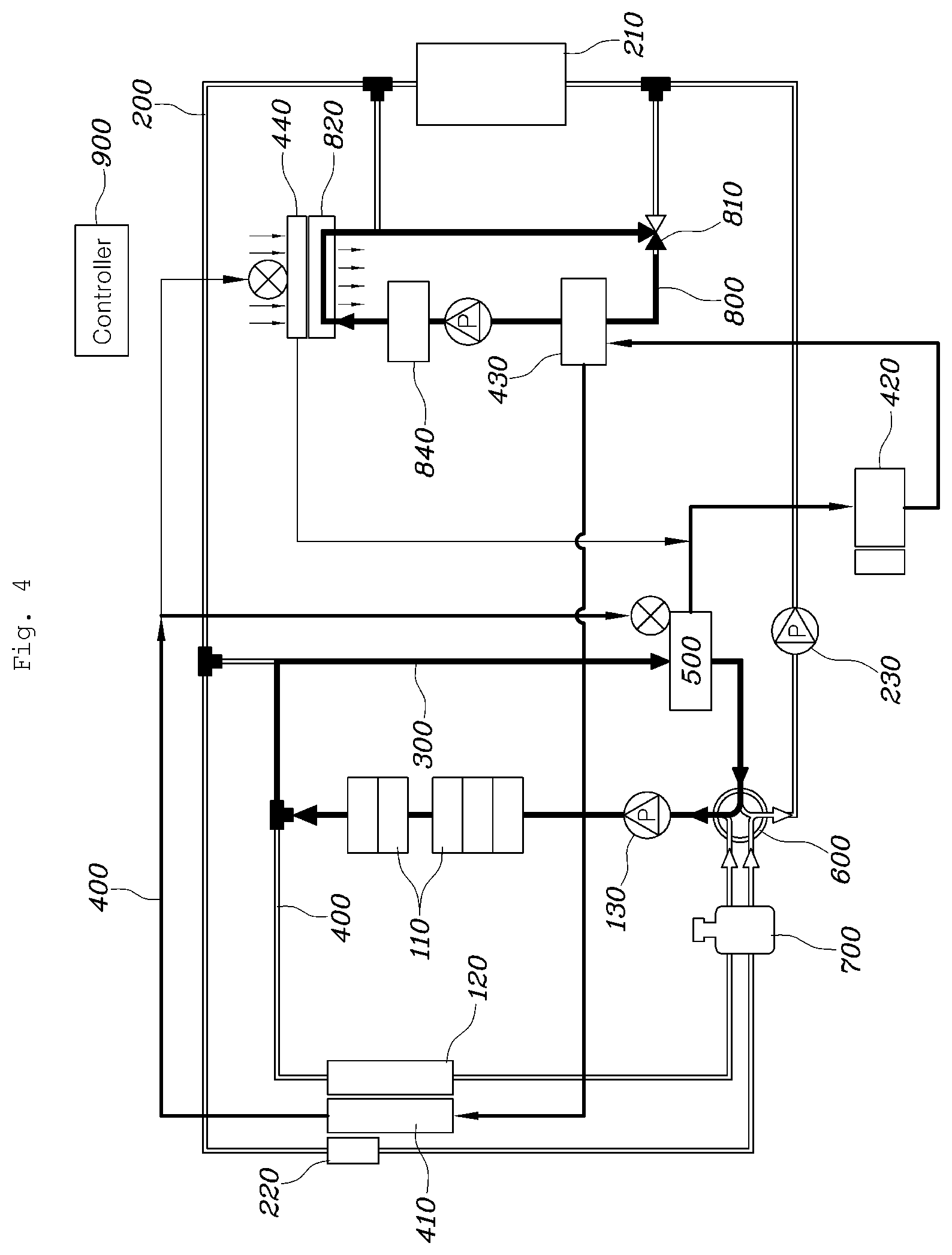 Patent US12128733 Figure 4 – Integrated thermal management circuit for vehicle