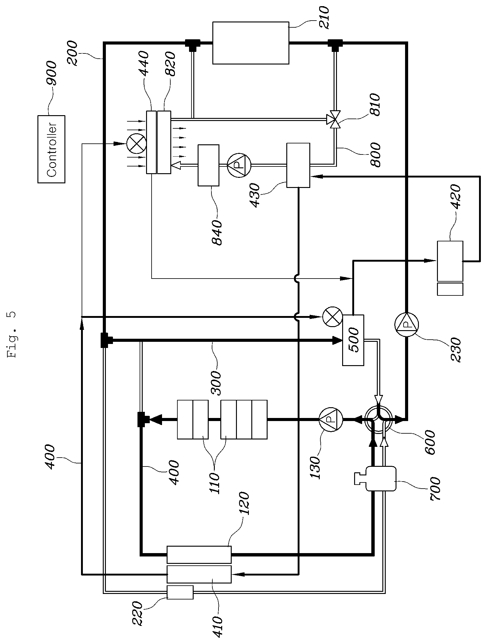 Patent US12128733 Figure 5 – Integrated thermal management circuit for vehicle