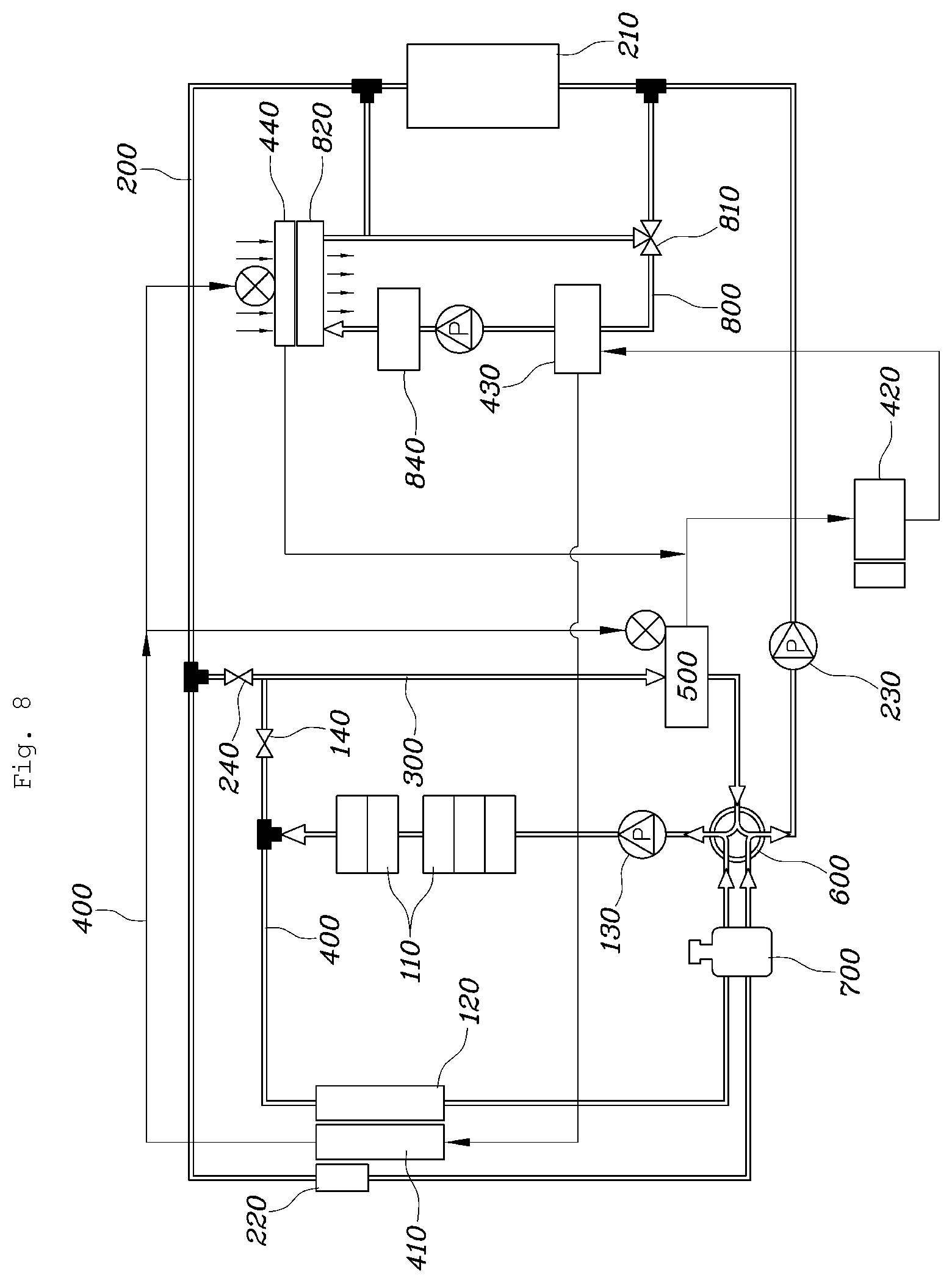 Patent US12128733 Figure 8 – Integrated thermal management circuit for vehicle