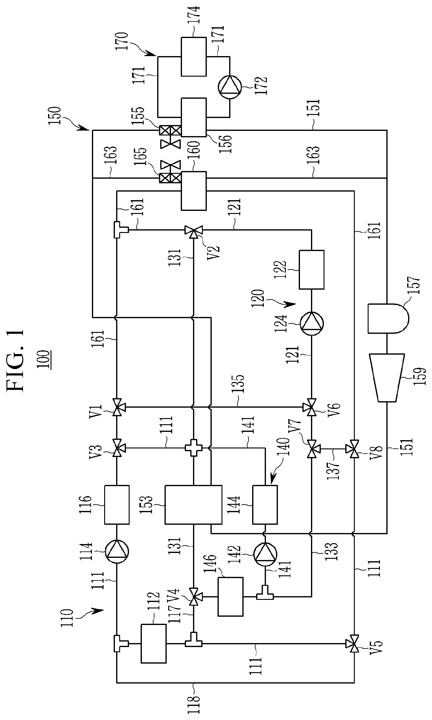 Patent US12128736 Figure 1 – Heat pump system for vehicle