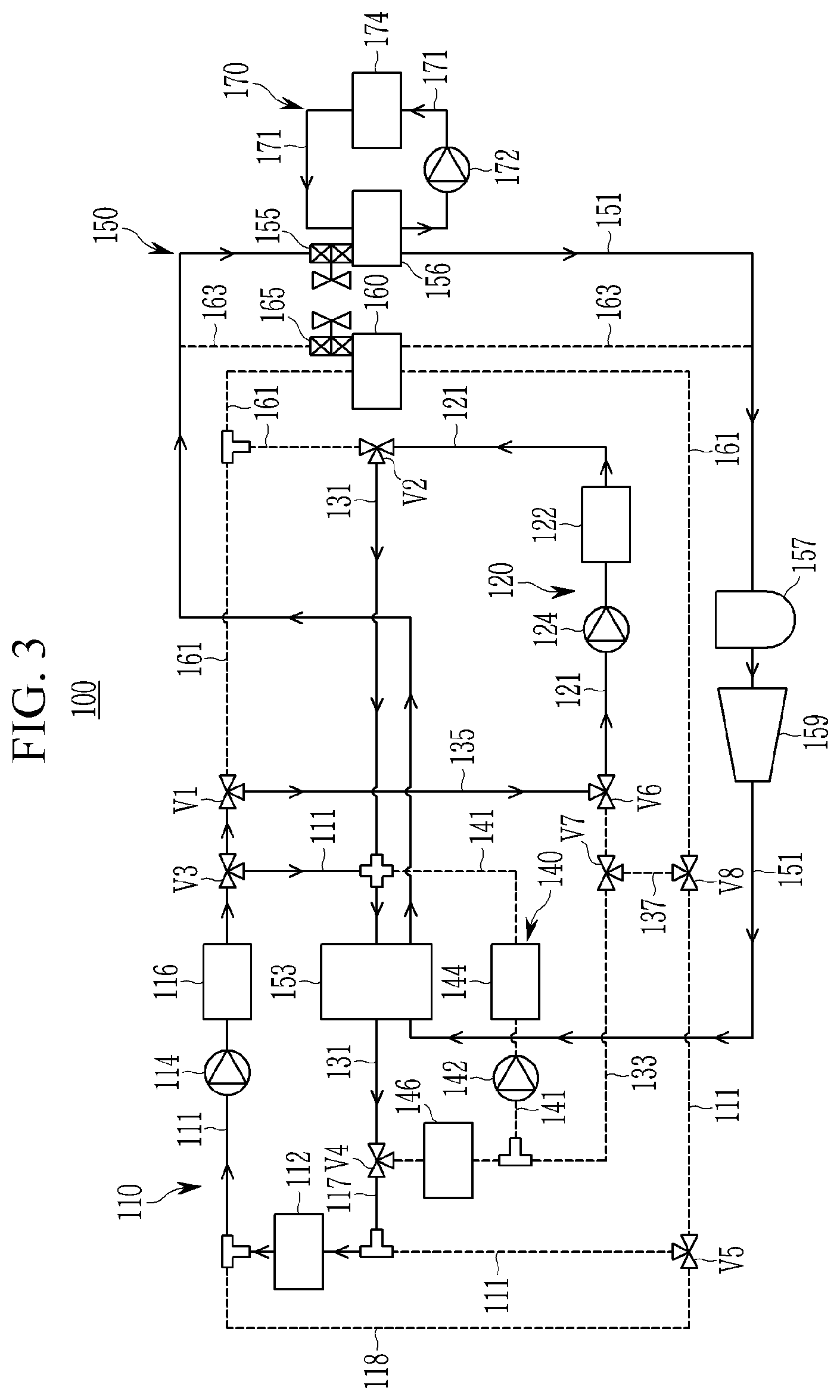 Patent US12128736 Figure 3 – Heat pump system for vehicle