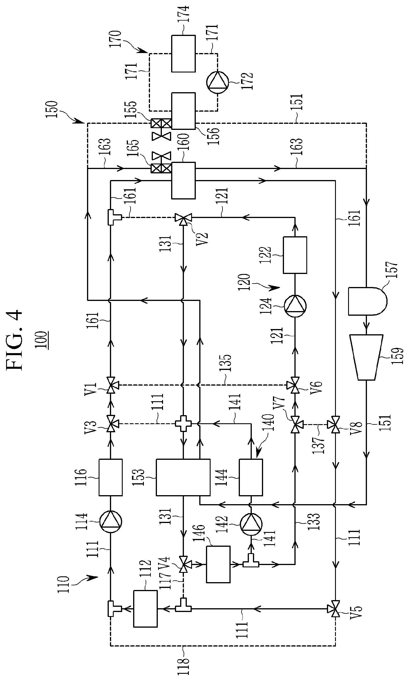 Patent US12128736 Figure 4 – Heat pump system for vehicle