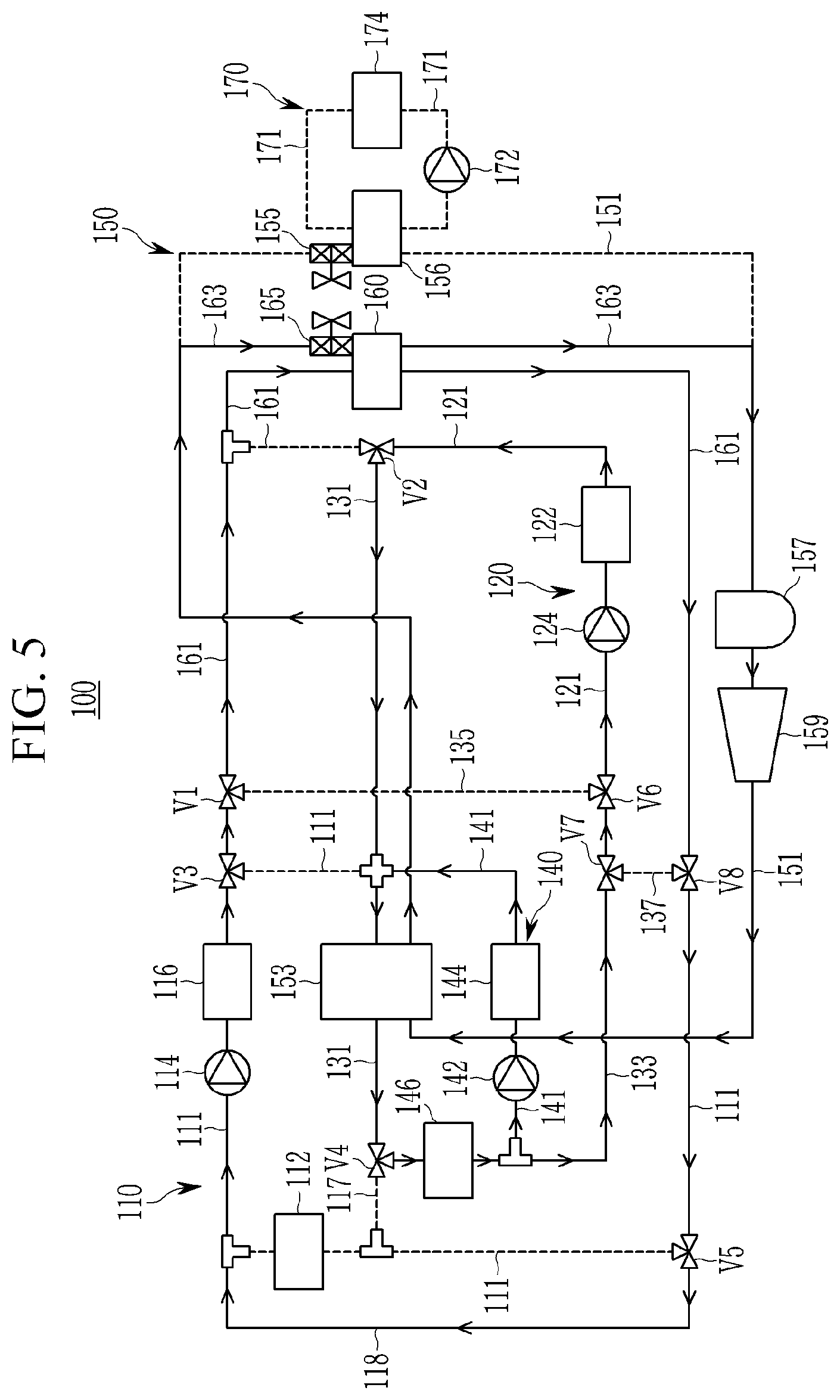 Patent US12128736 Figure 5 – Heat pump system for vehicle