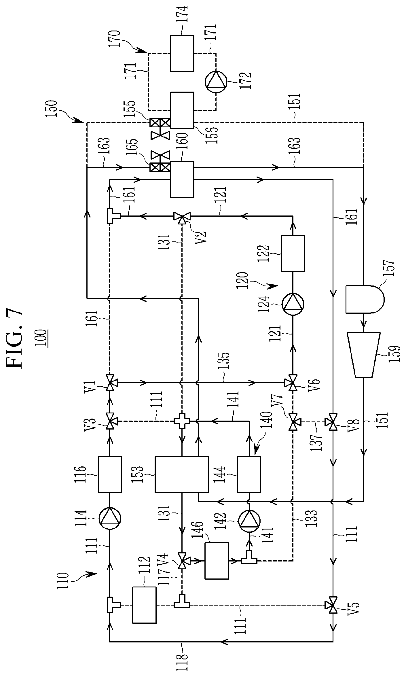 Patent US12128736 Figure 7 – Heat pump system for vehicle