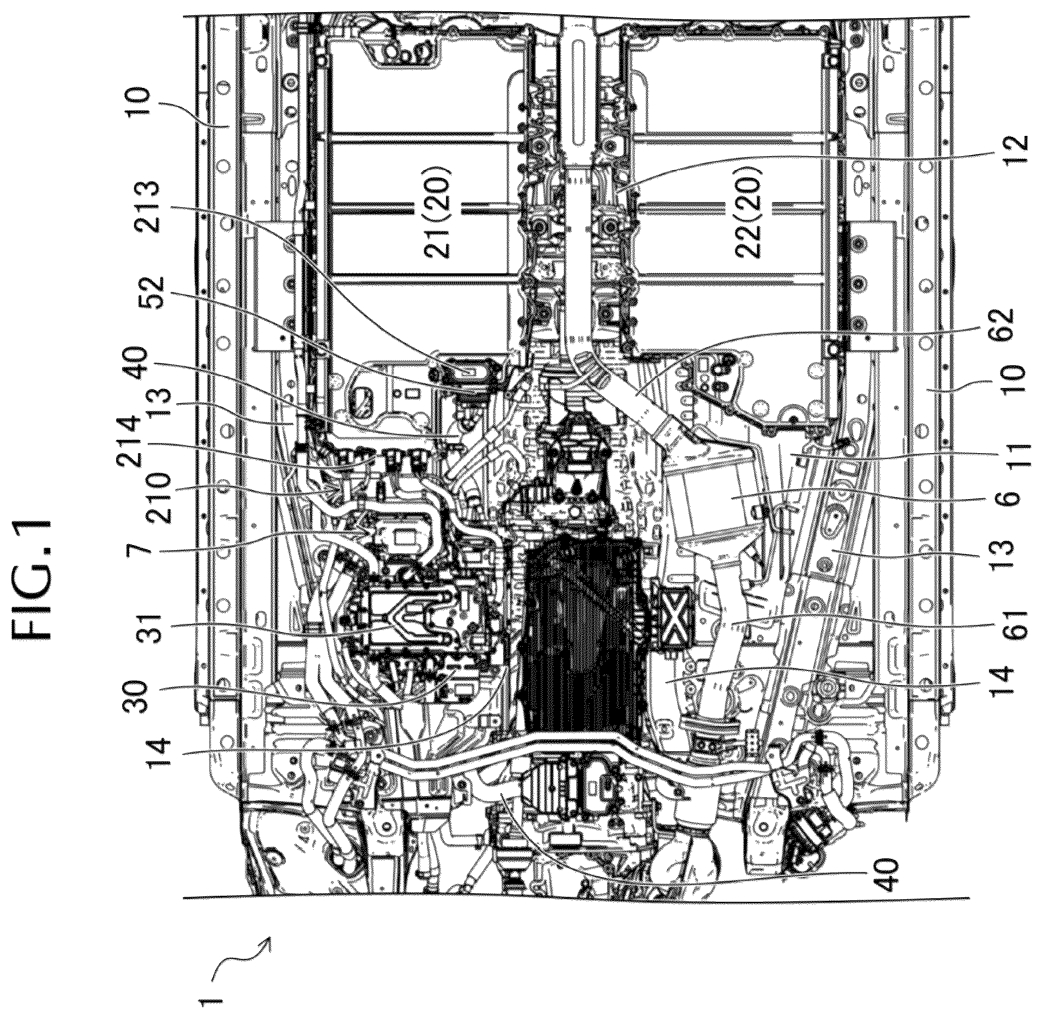 Patent US12128753 Figure 1 – Lower structure for hybrid automobile
