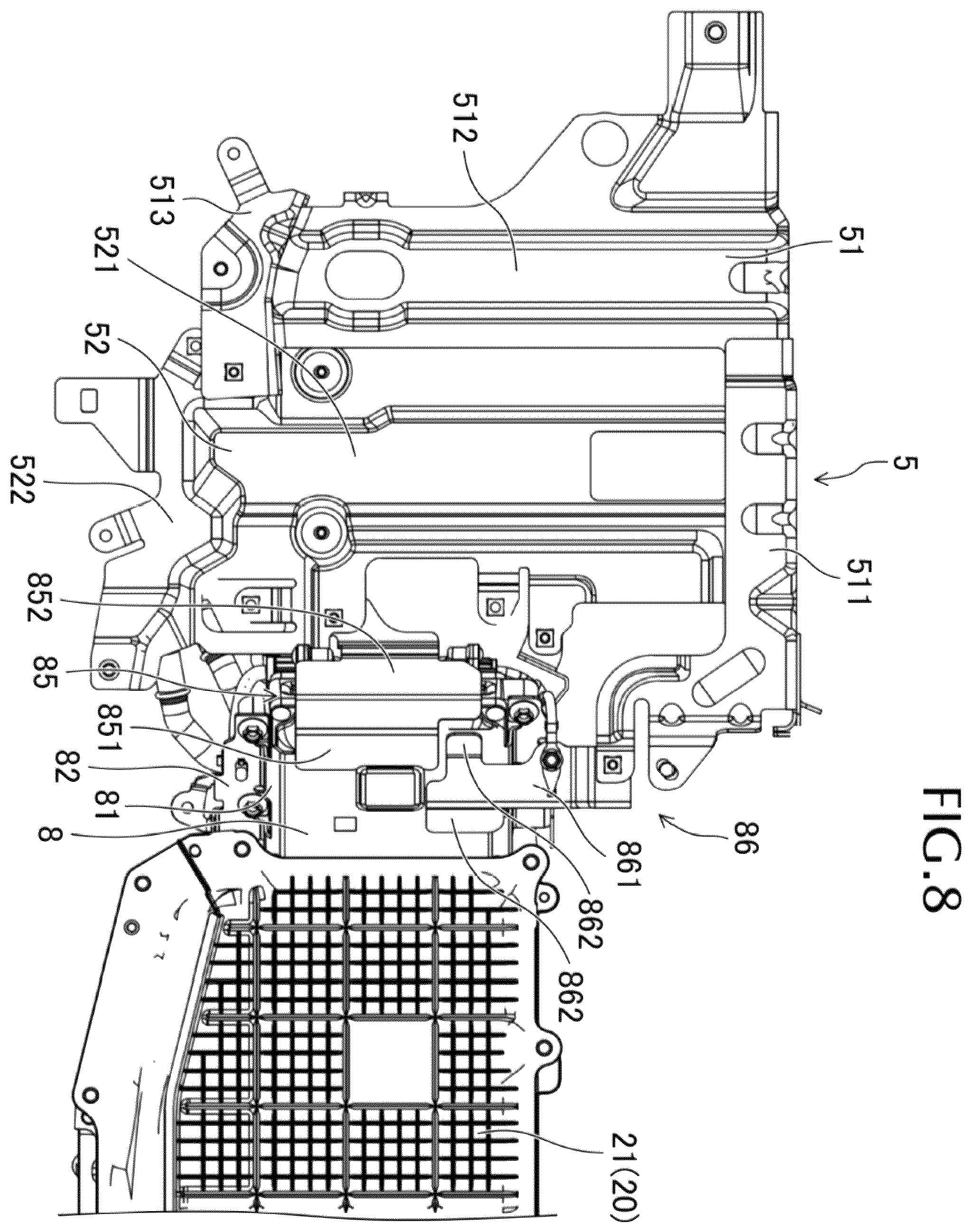Patent US12128753 Figure 8 – Lower structure for hybrid automobile