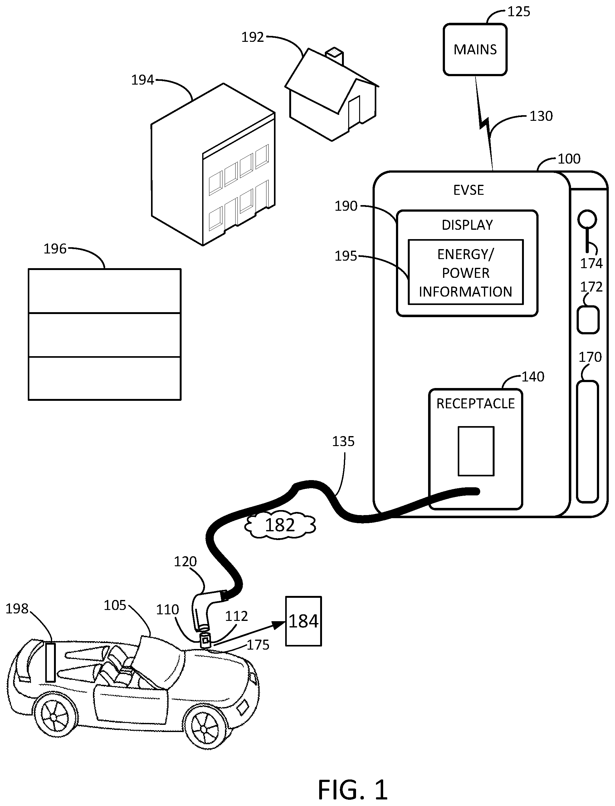 Patent US12128786 — Inline electric vehicle supply equipment (EVSE) electric metering device, system, and method — Figure 1