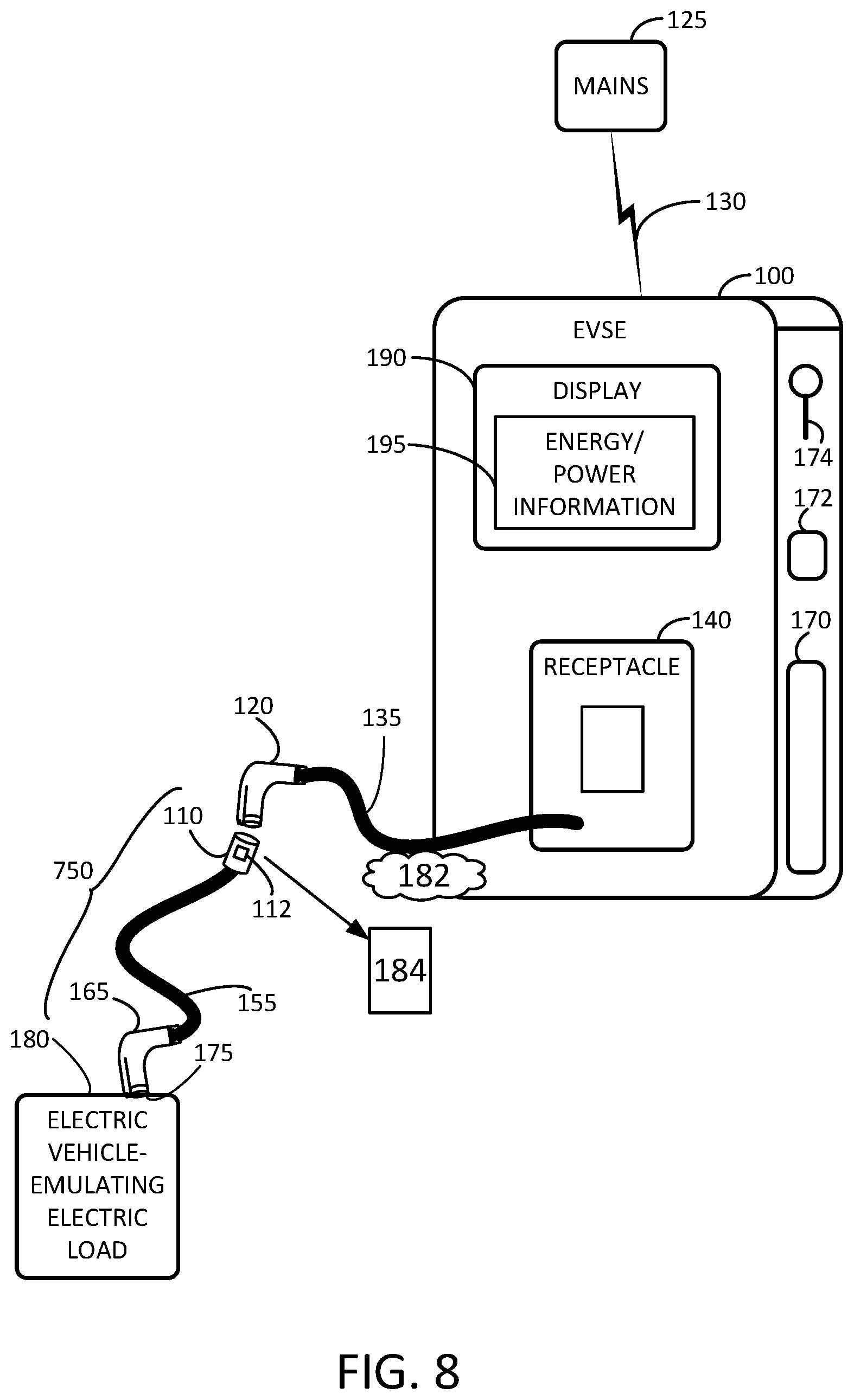 Patent US12128786 Figure 8 – Inline electric vehicle supply equipment (EVSE) electric metering device, system, and method