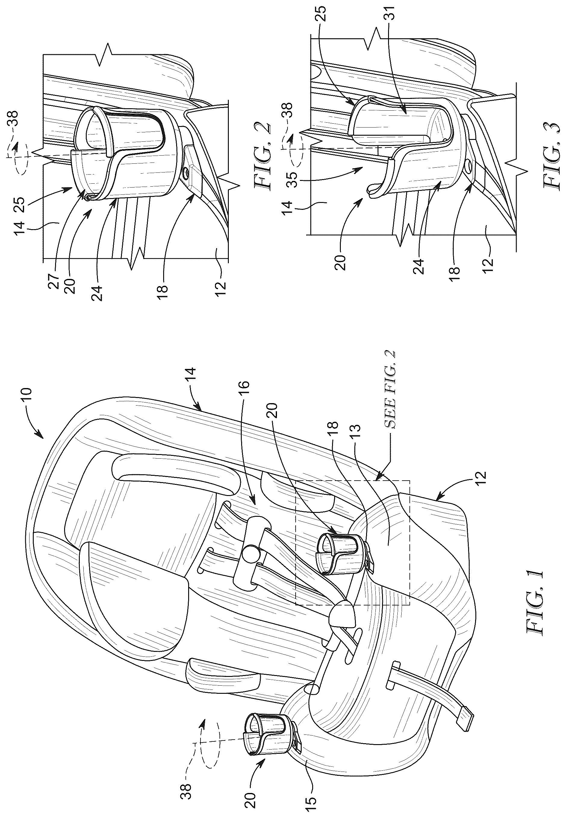 Patent US12128808 Figure 1 – Cupholder for a juvenile seat