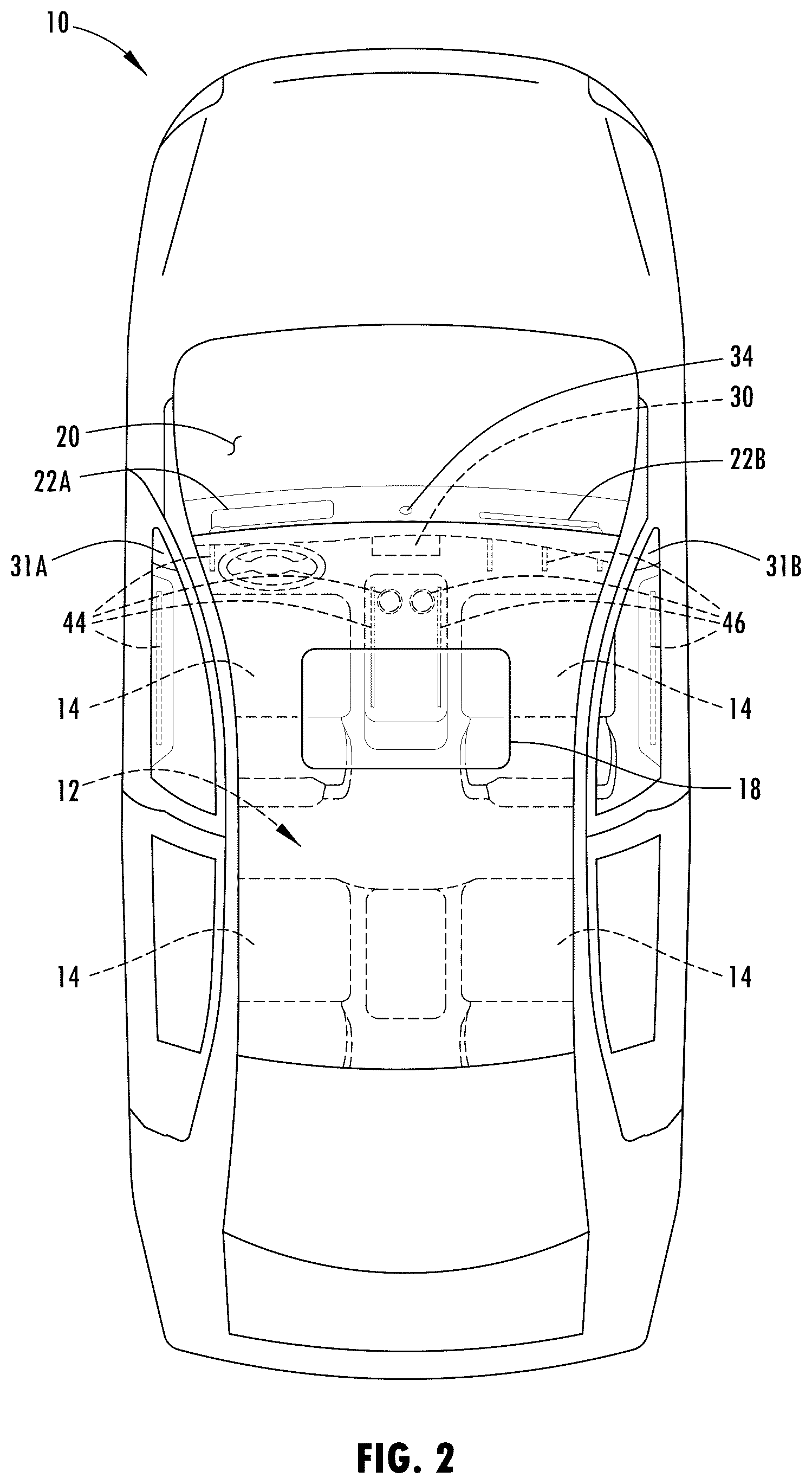 Patent US12128822 Figure 2 – Vehicle having selectable lighting environment and method
