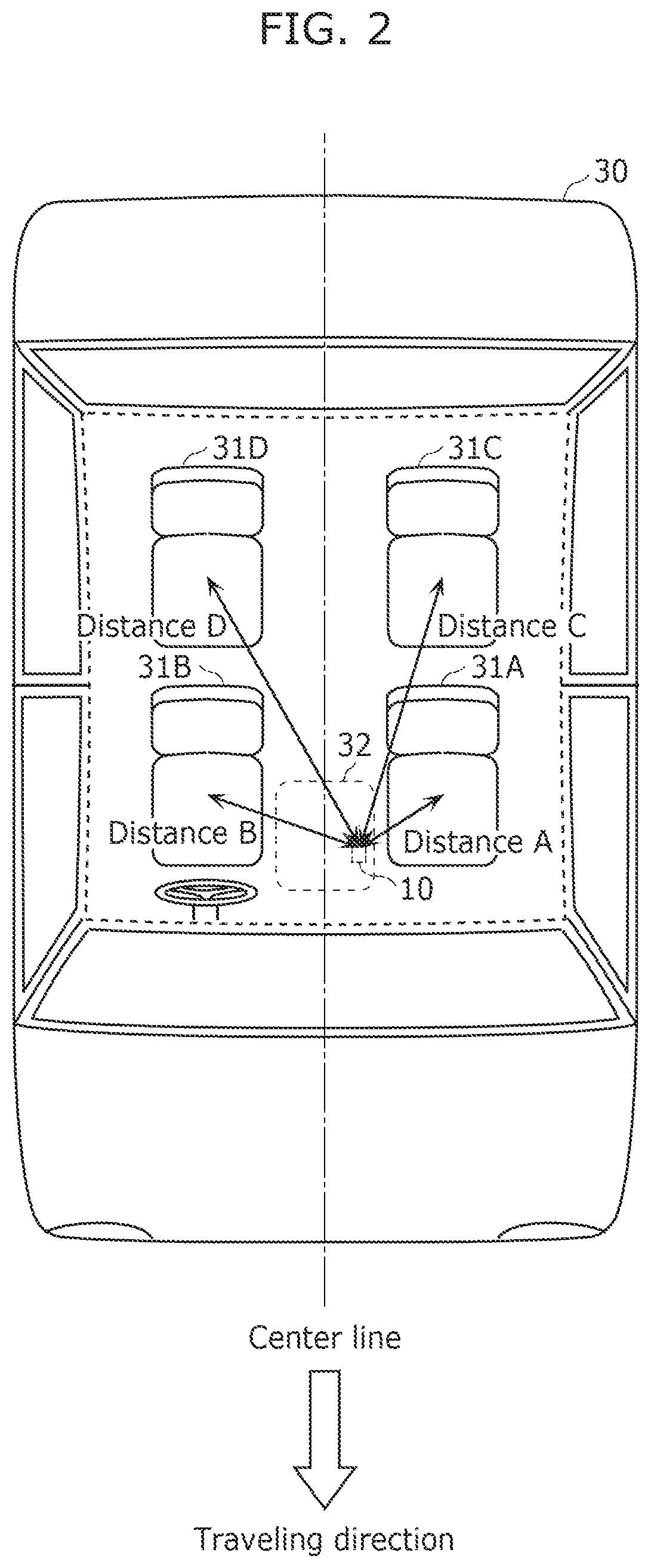 Patent US12128843 Figure 2 – Occupied seat detection device, occupied seat detection method, and non-transitory computer-readable recording medium